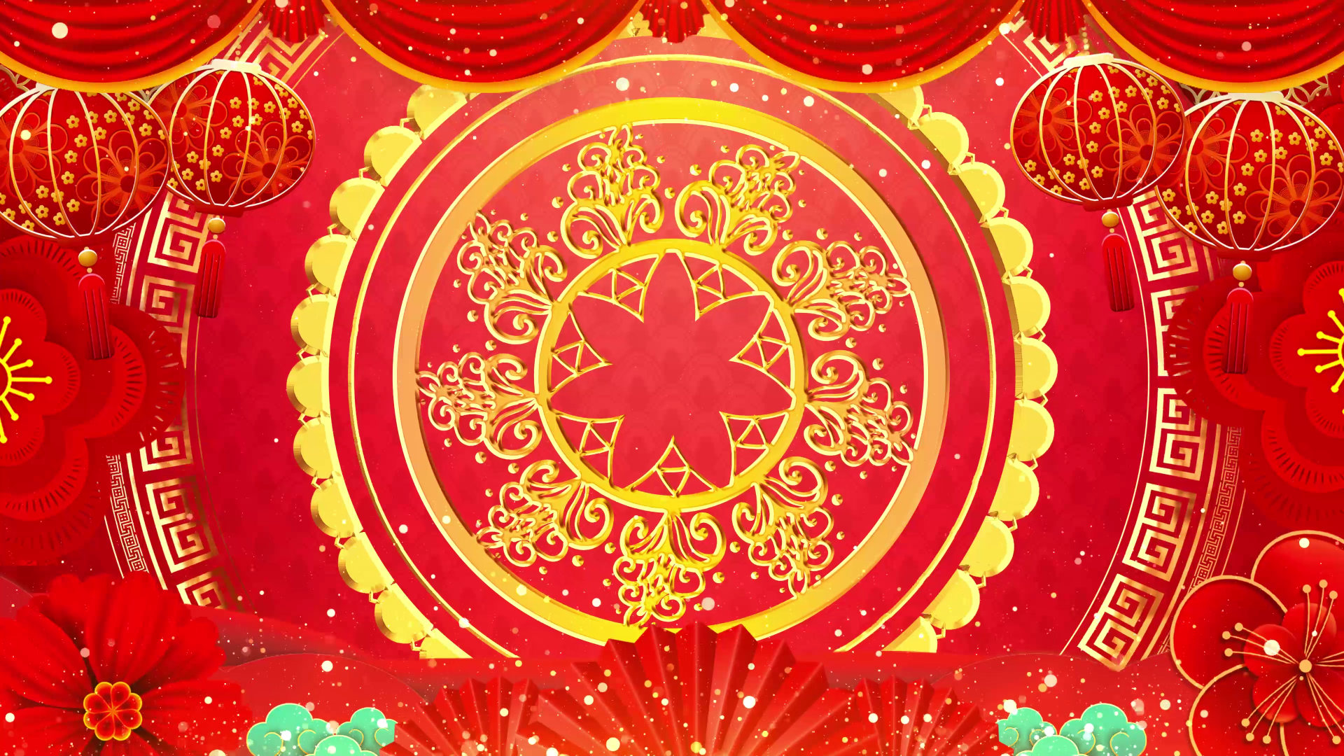 4k新年喜庆红灯笼祥云春节晚会舞台背景
