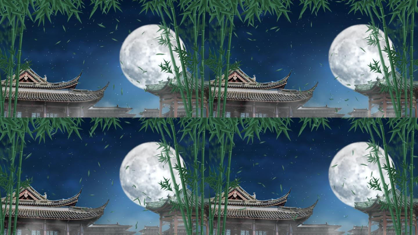 月亮夜晚亭子古典古风月下诗歌朗诵主题中国风场景led背景