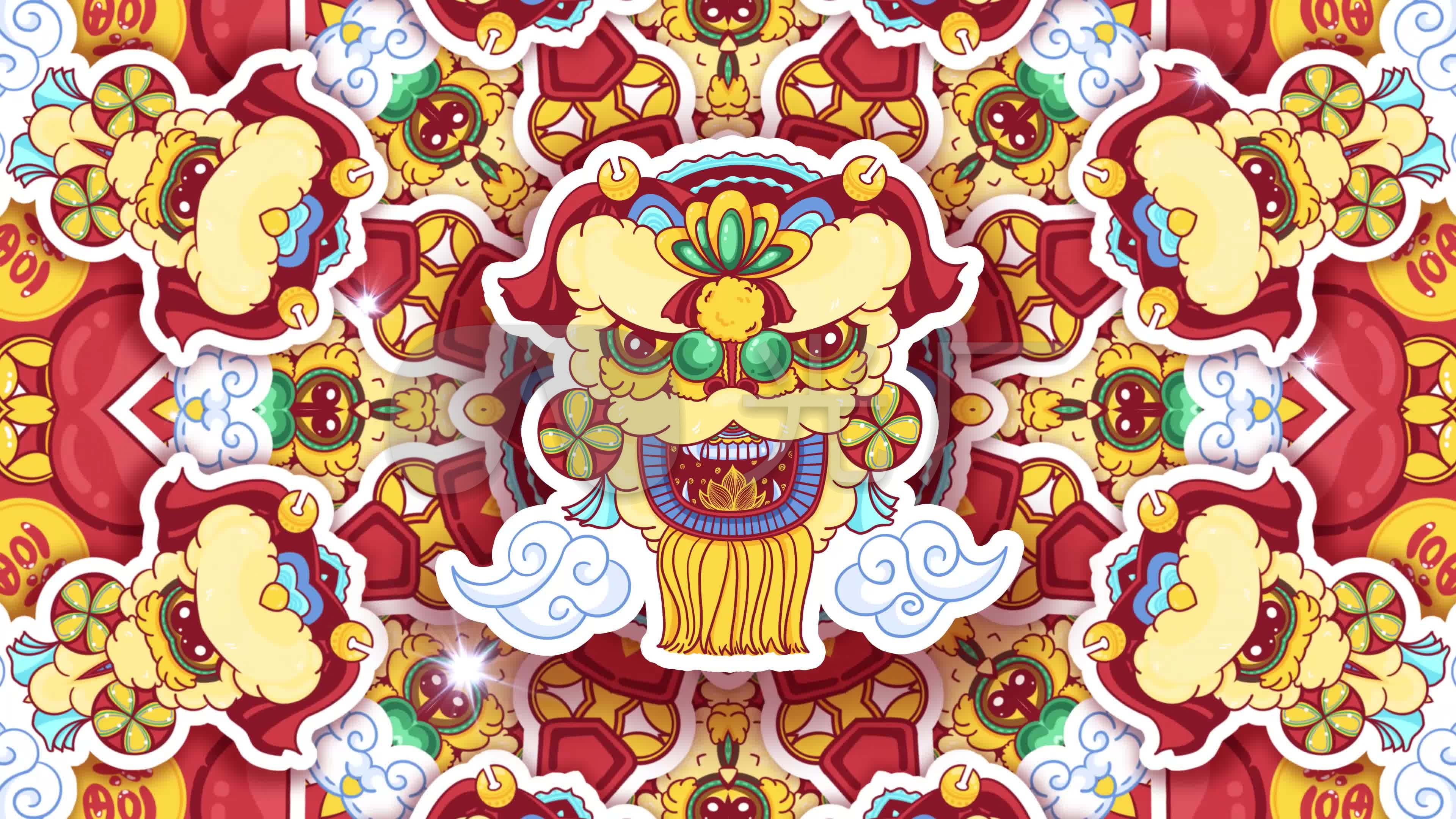 中国国潮文化文艺范醒狮贺岁酷炫大屏幕_3840x2160_高清视频素材下载