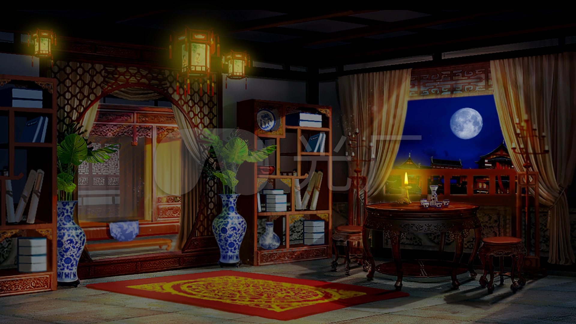 古代古风闺房书房场景-夜晚_1920x1080_高清视频素材下载(编号