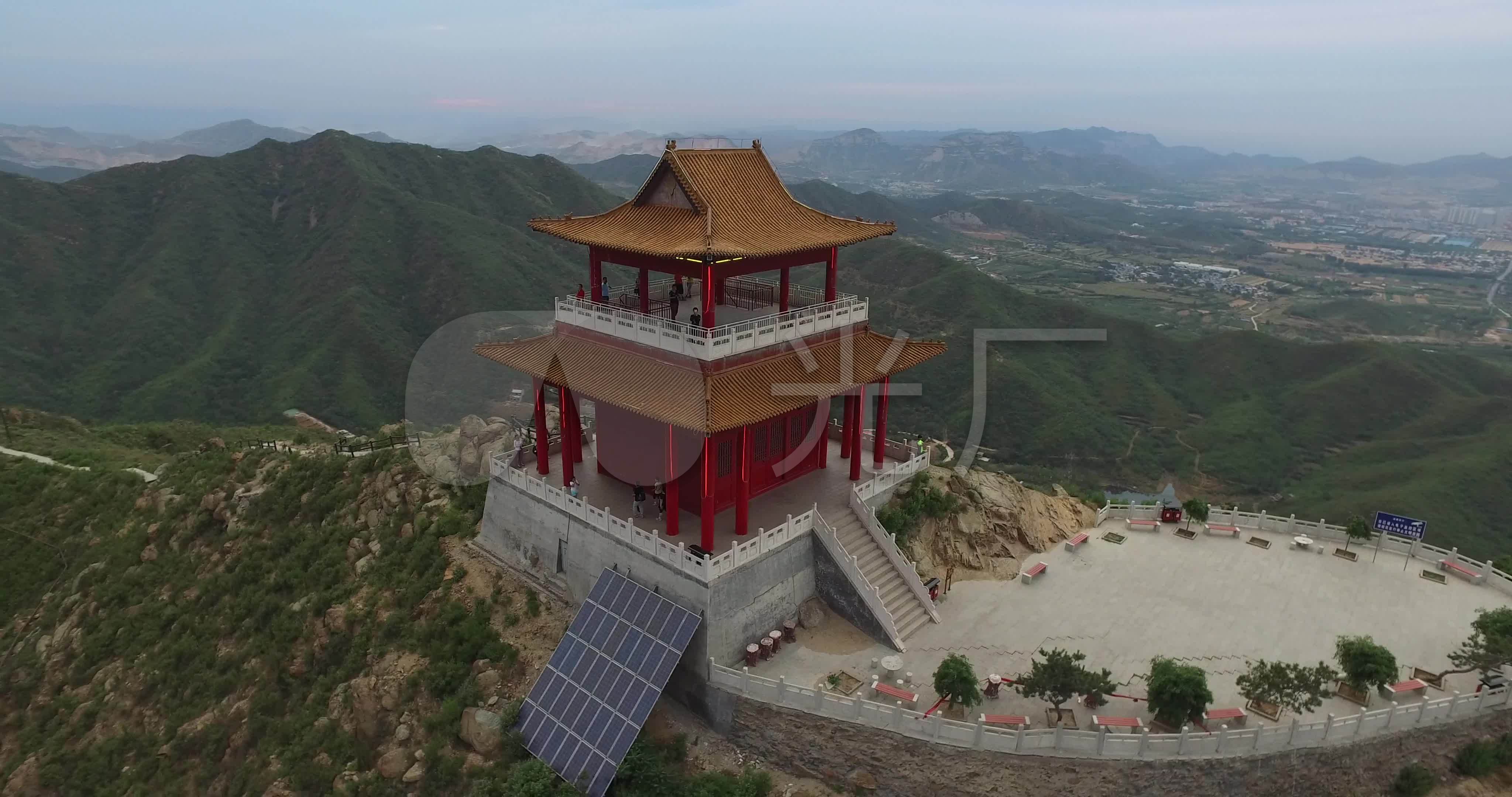 航拍石家庄鹿泉西山紫光阁晚霞_4096x2160_高清视频素材下载(编号