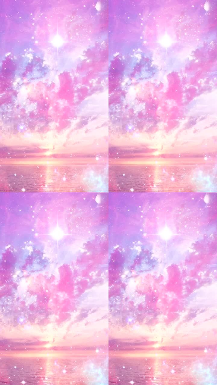 竖屏卡通动漫粉色天空