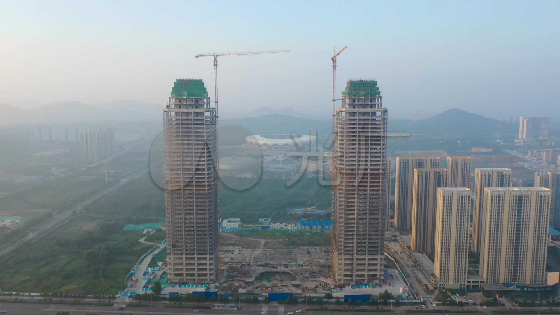 枣庄双子星大楼建设过程航拍合辑