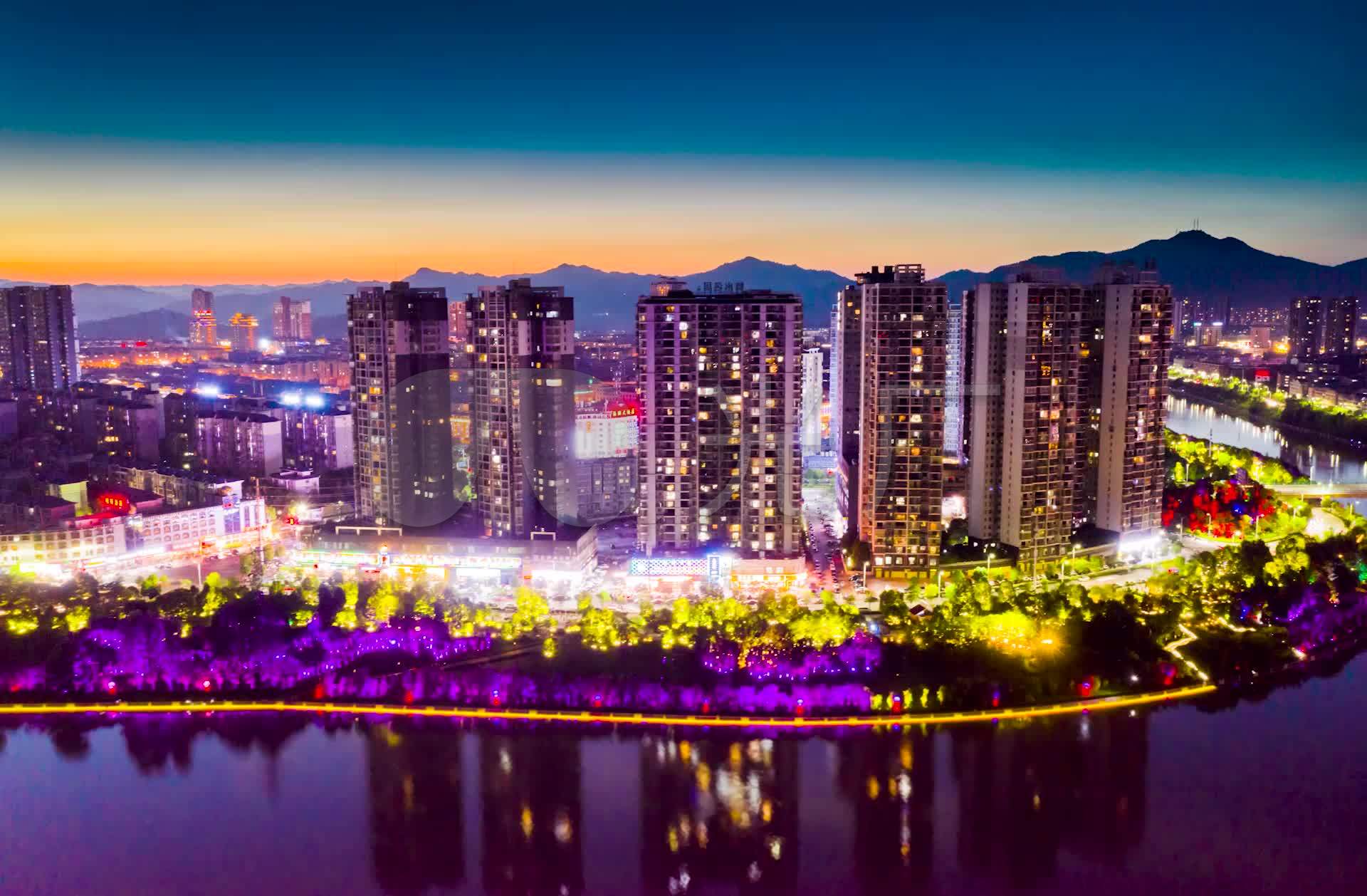 怀化市河西城市夜景航拍_1920x1258_高清视频素材下载