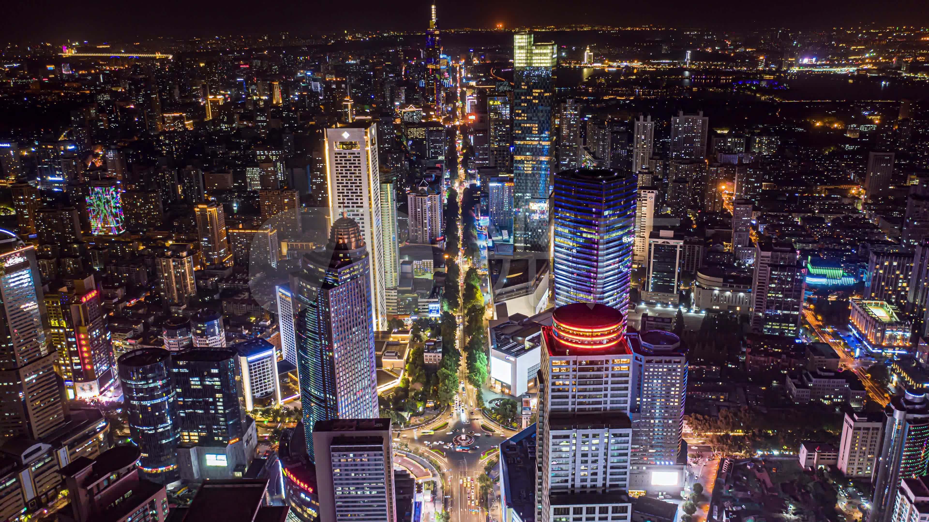 南京新街口夜景延时_3840x2160_高清视频素材下载(:)