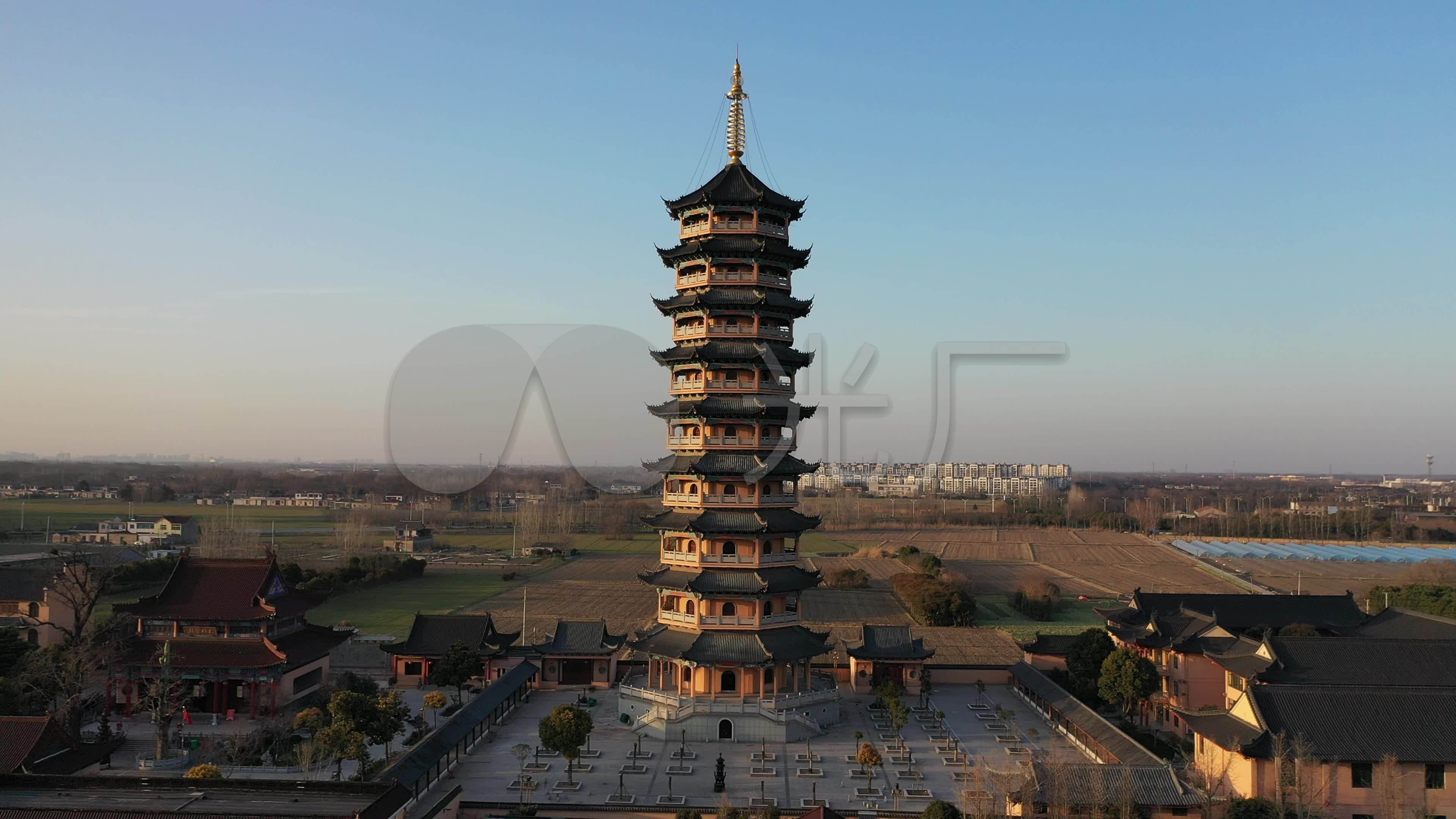 江都开元塔4k航拍_3840x2160_高清视频素材下载(编号