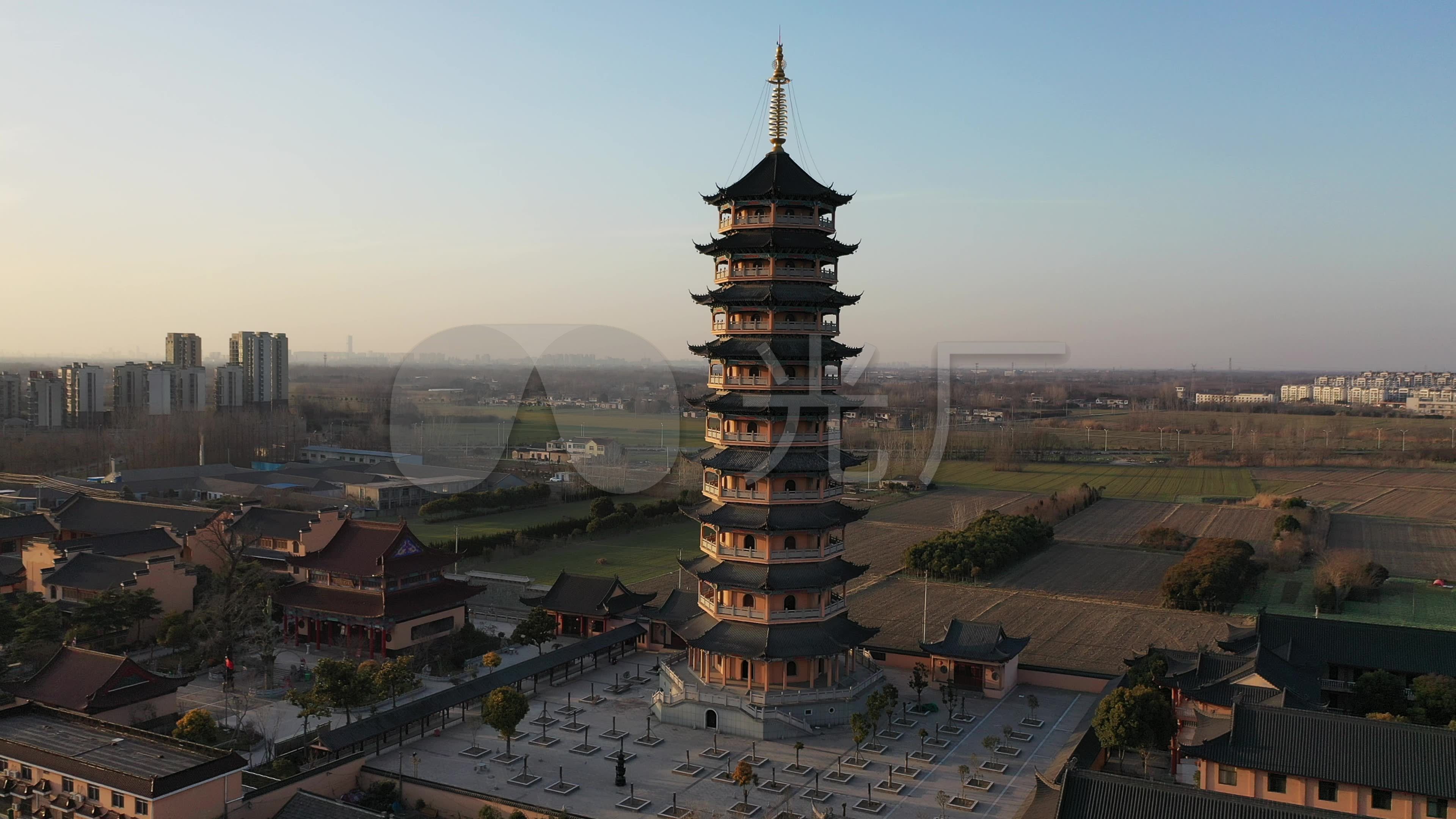 江都开元塔4k航拍_3840x2160_高清视频素材下载(编号