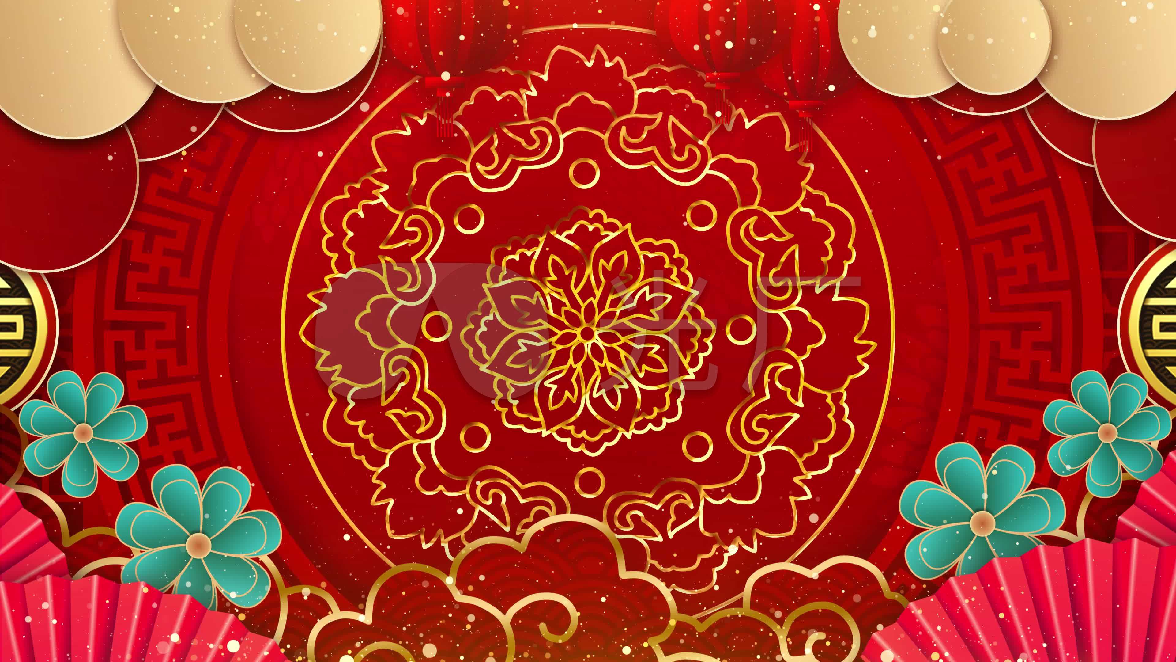 4k新年喜庆红灯笼祥云春节晚会舞台背景_3840x2160_高清视频素材下载