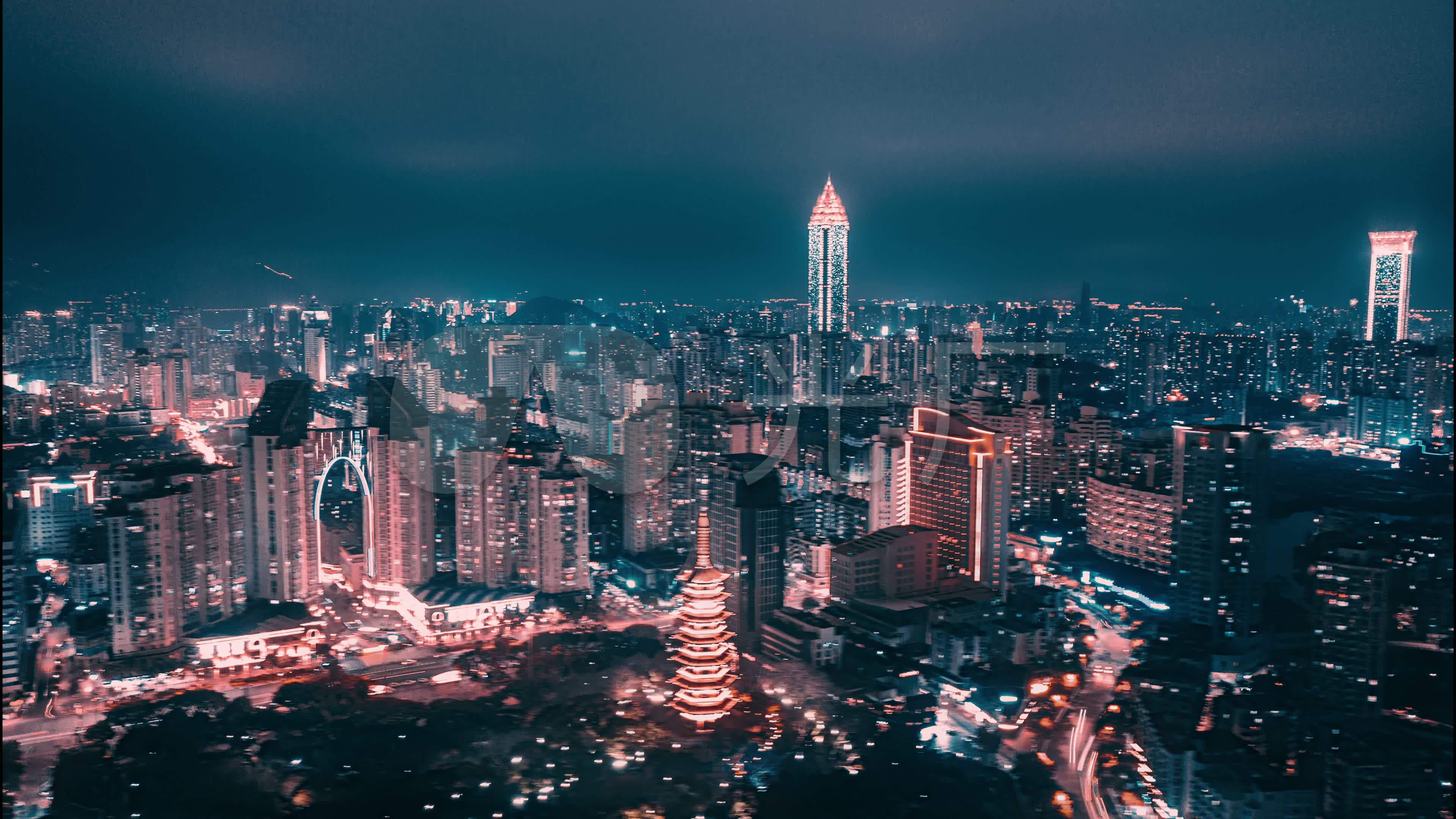 温州城市延时夜景航拍_3840x2160_高清视频素材下载