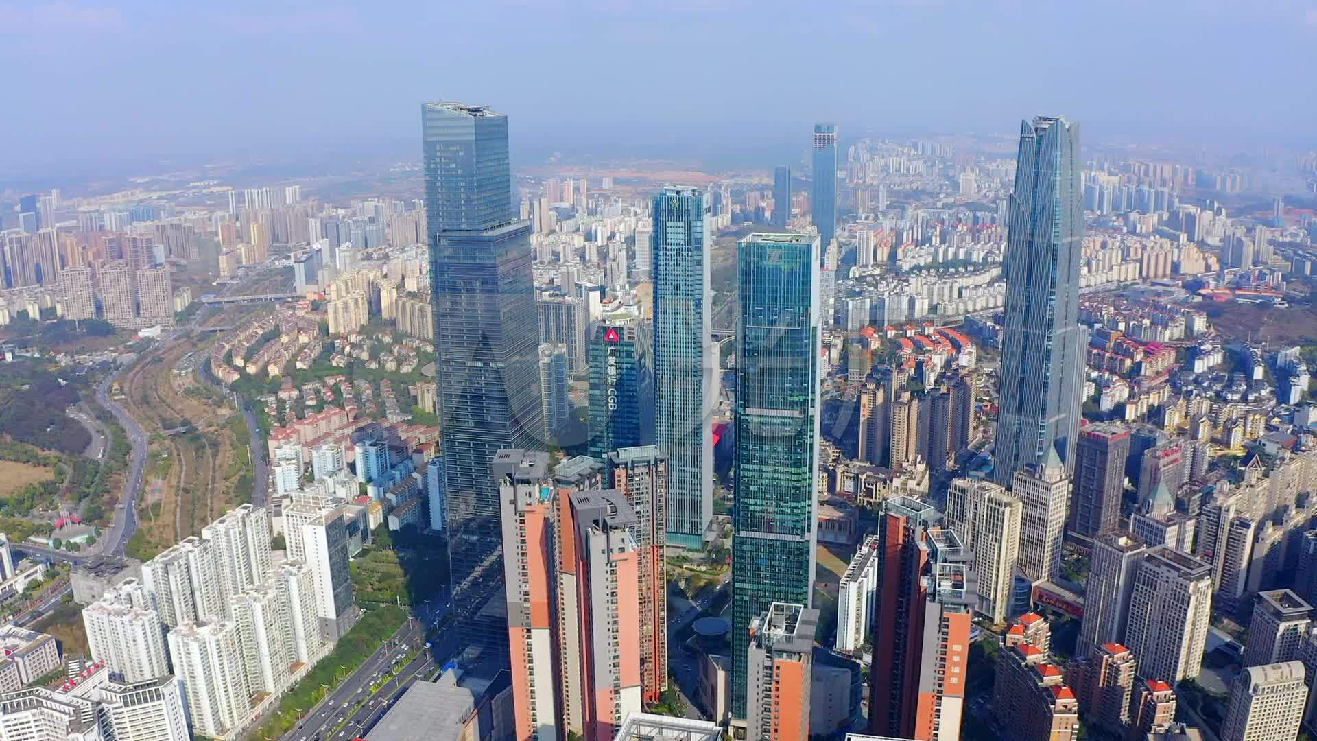 航拍广西南宁市城市地标建筑高楼大厦