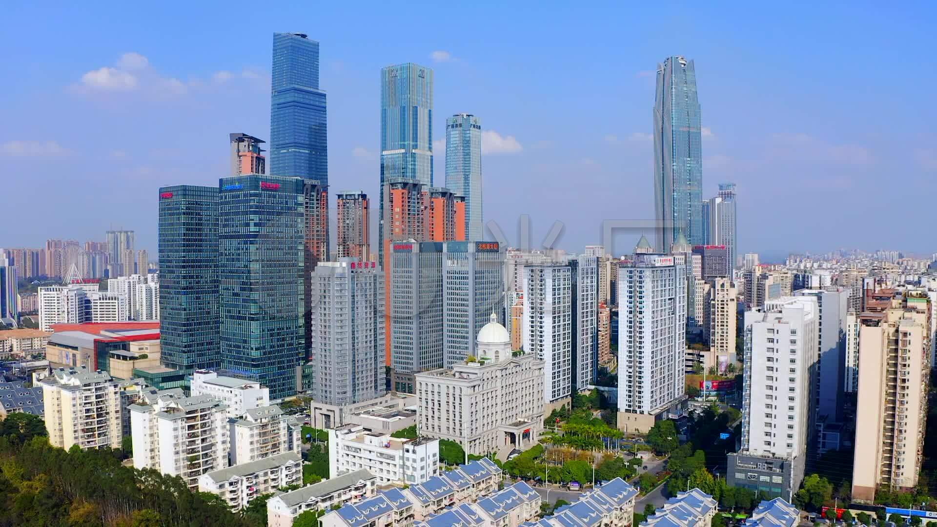 航拍广西南宁市城市地标建筑高楼大厦