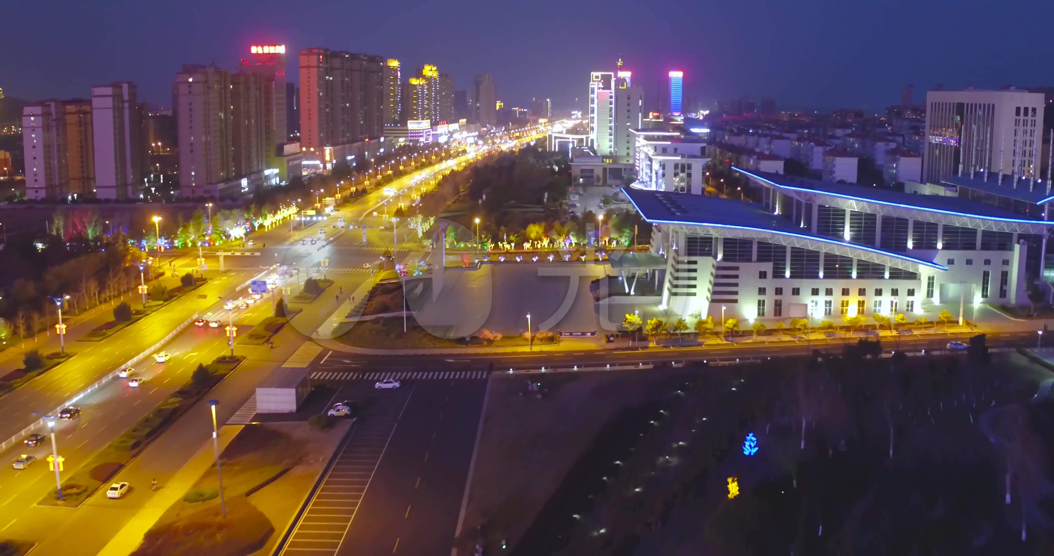 枣庄新城光明路夜景灯光航拍