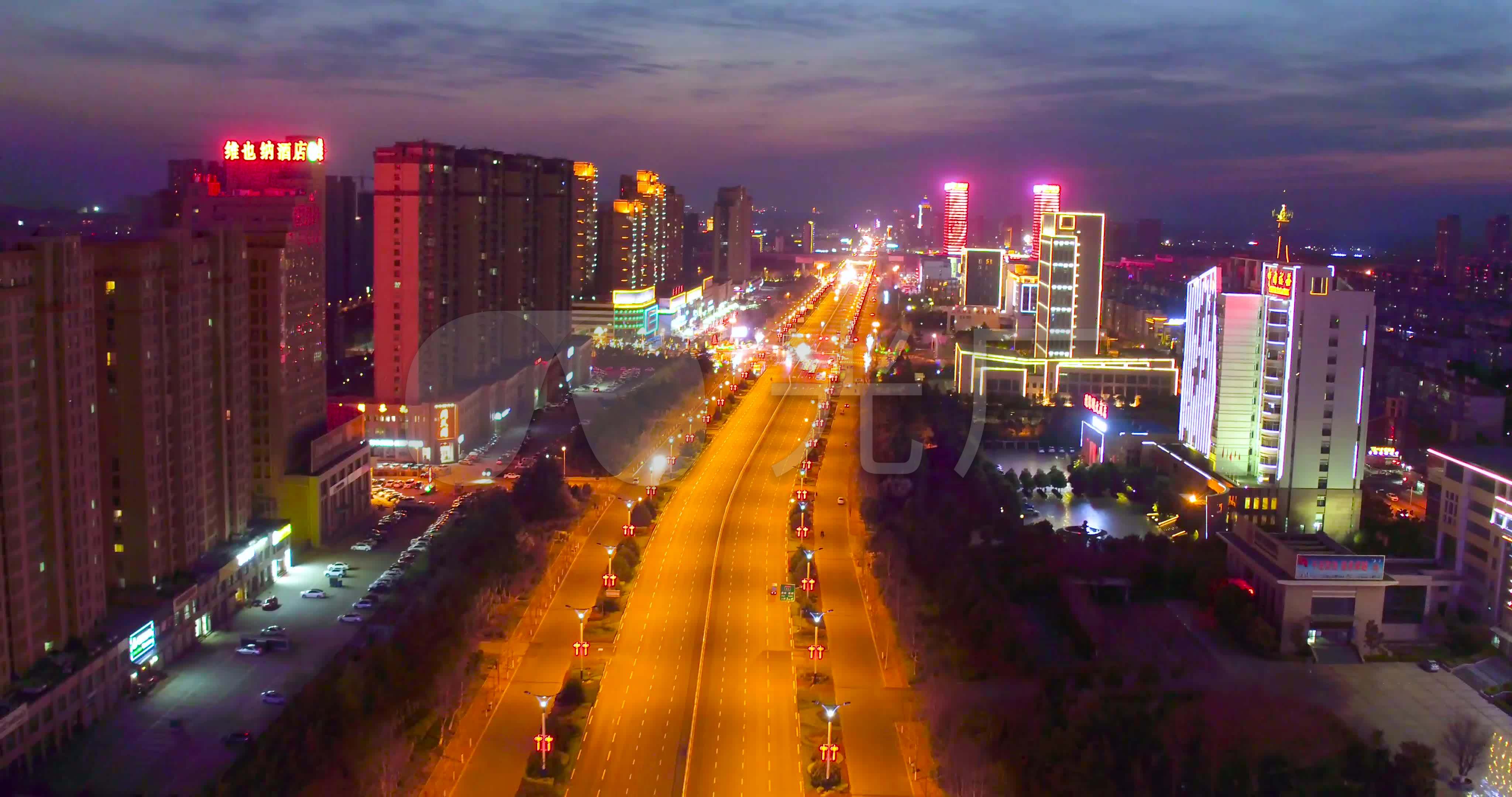 枣庄新城光明路夜景灯光航拍