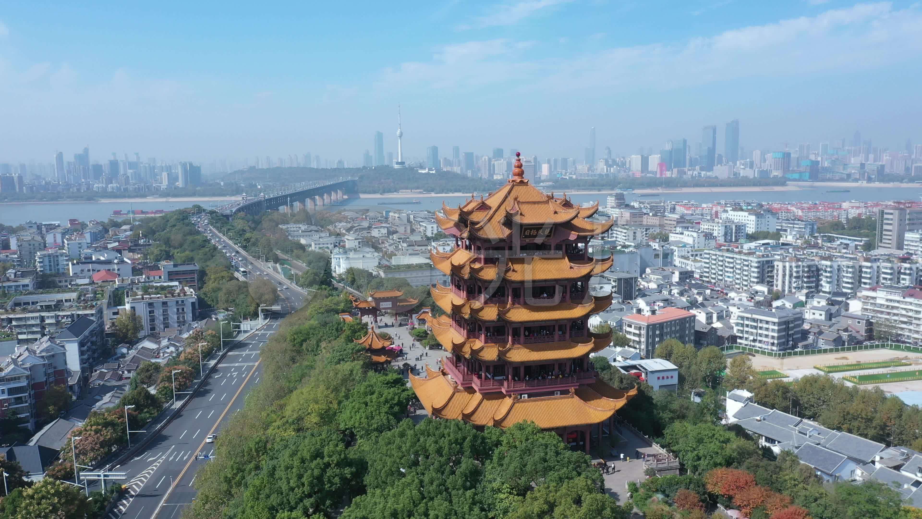 武汉黄鹤楼航拍原始素材_3840x2160_高清视频素材下载
