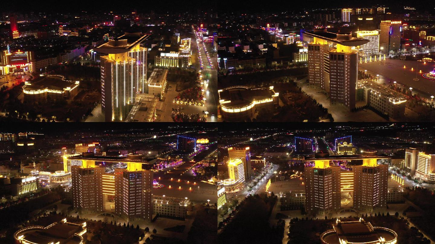 航拍酒泉世纪广场春节花灯夜景