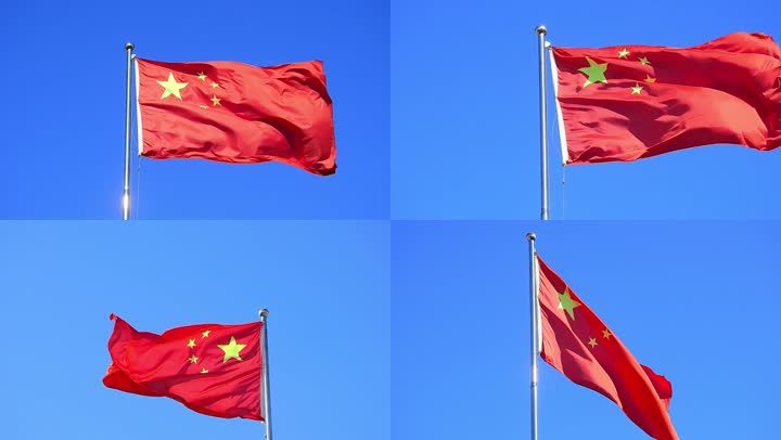蓝蓝的天空迎风飘扬的五星红旗