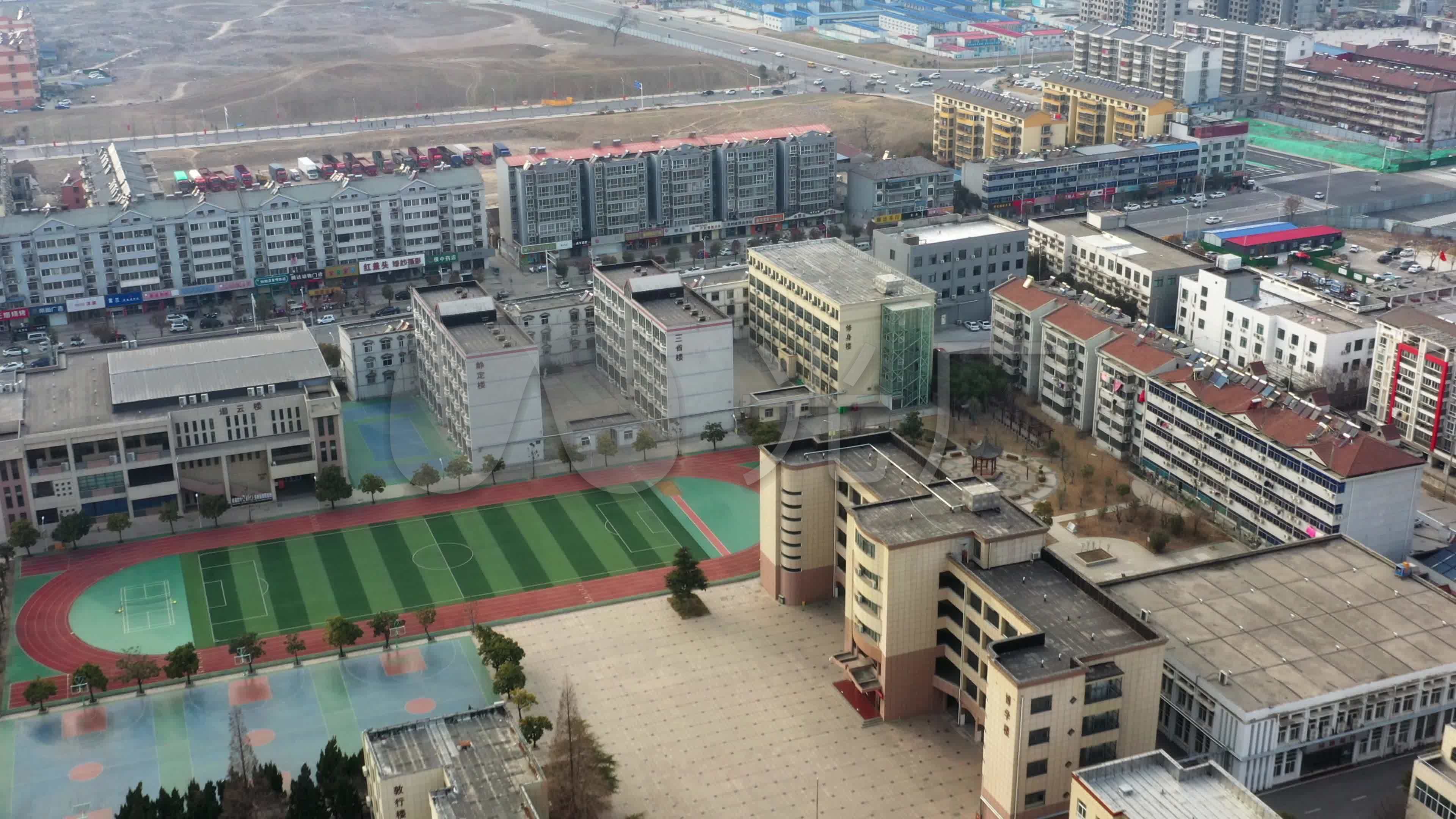 航拍徐州侯集实验中学4k素材_3840x2160_高清视频素材下载(编号