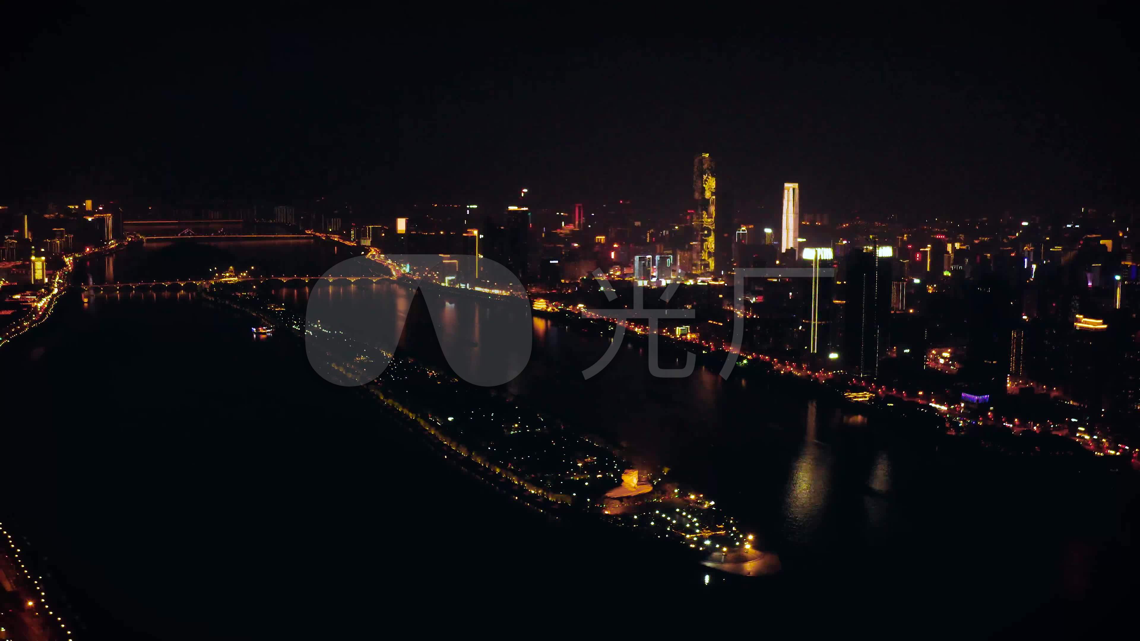 航拍长沙橘子洲头夜景4k_3840x2160_高清视频素材下载