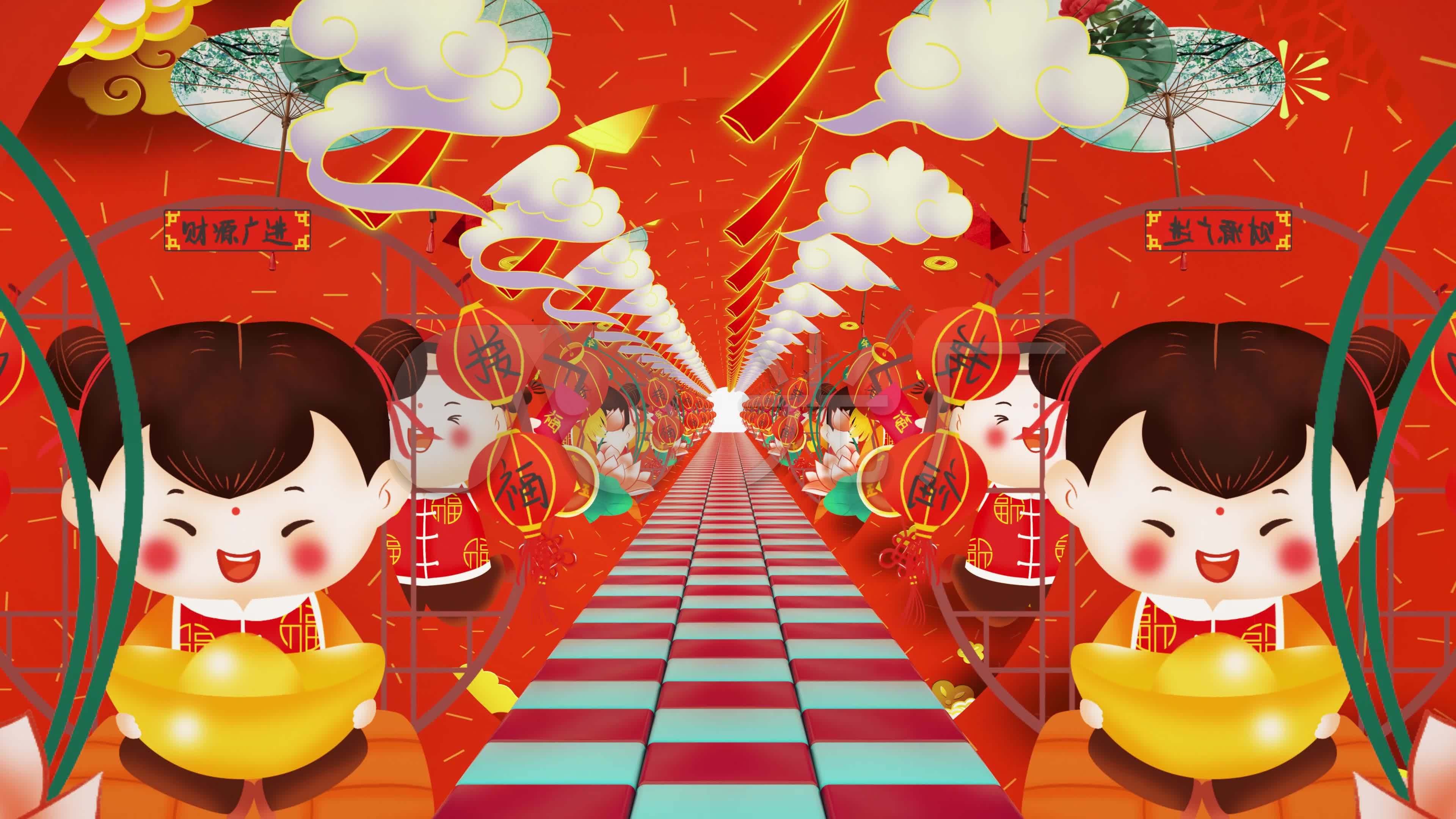 4k喜庆中国娃娃红火过年舞蹈舞台背景