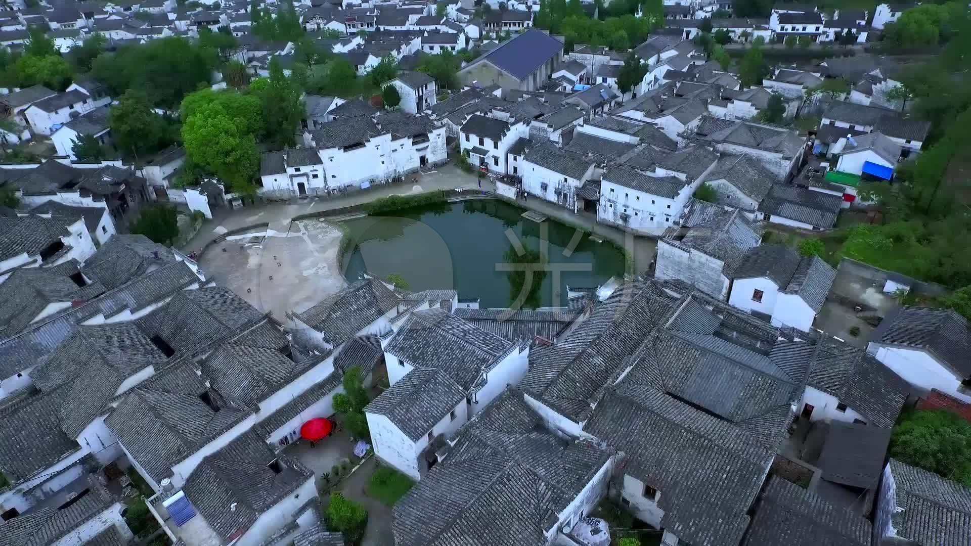 航拍徽派建筑群古村落诸葛八卦村_1920x1080_高清视频素材下载(编号