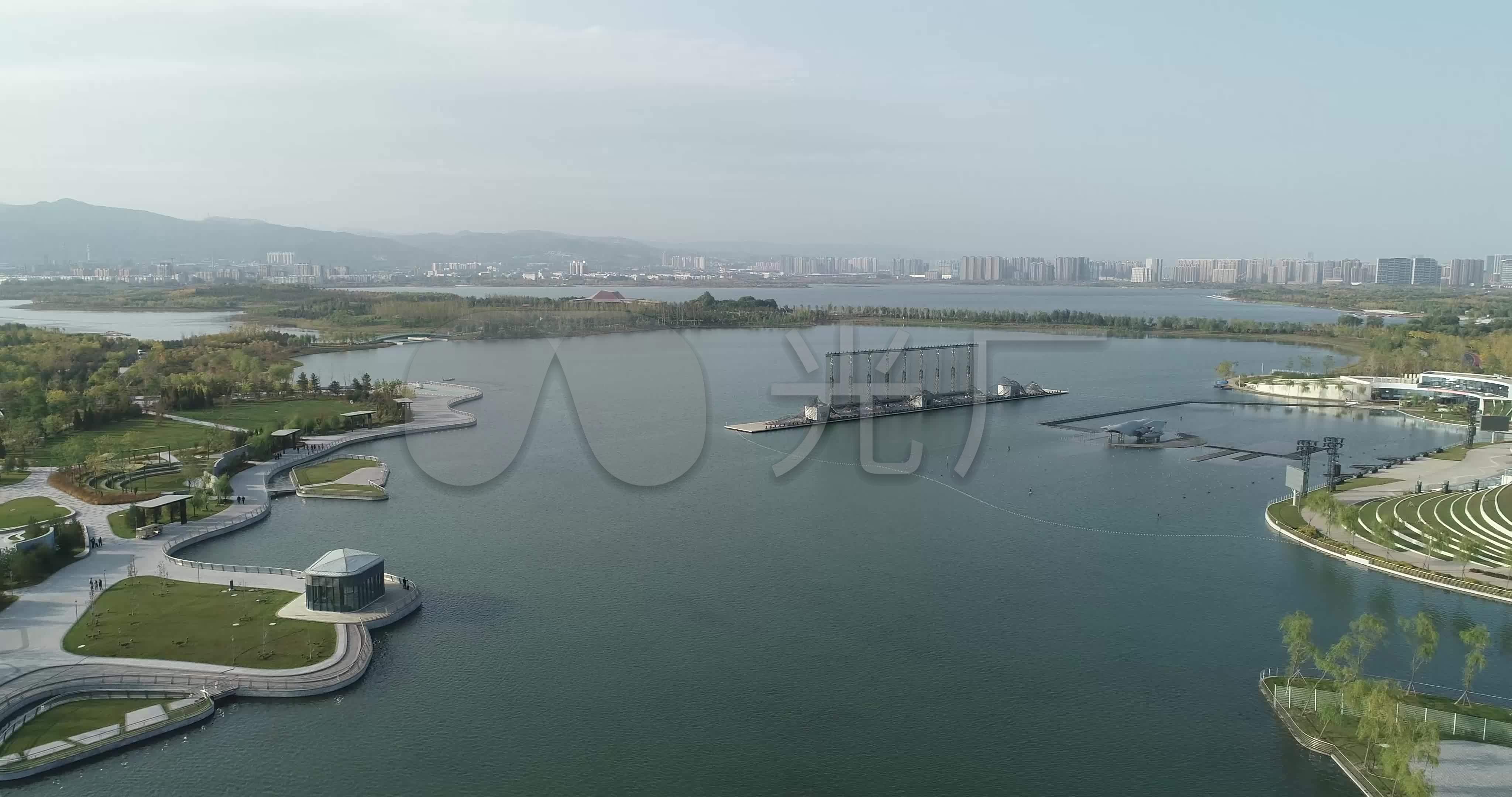 山西太原晋阳湖全景航拍_4096x2160_高清视频素材下载(编号:5523994)