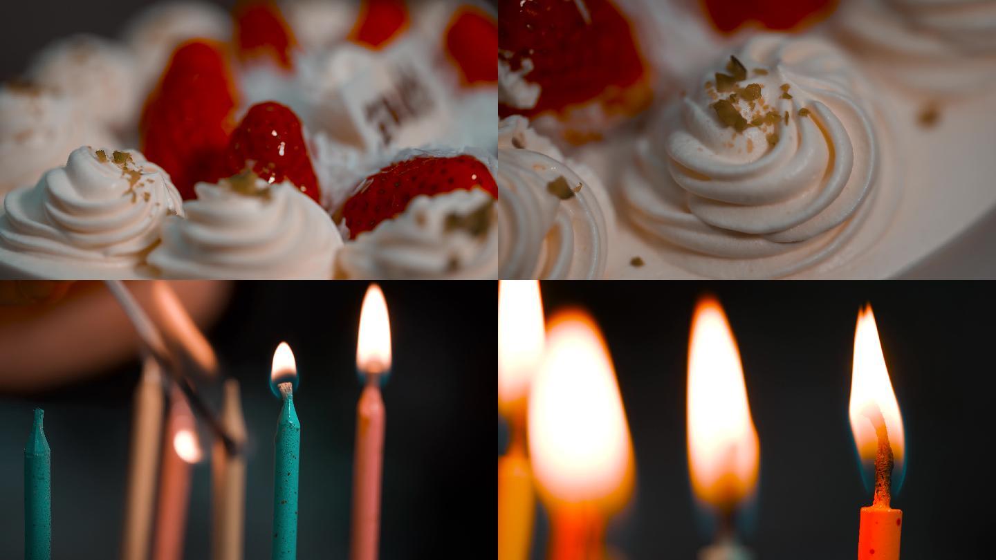 4k生日蛋糕点蜡烛吹蜡烛唯美空镜