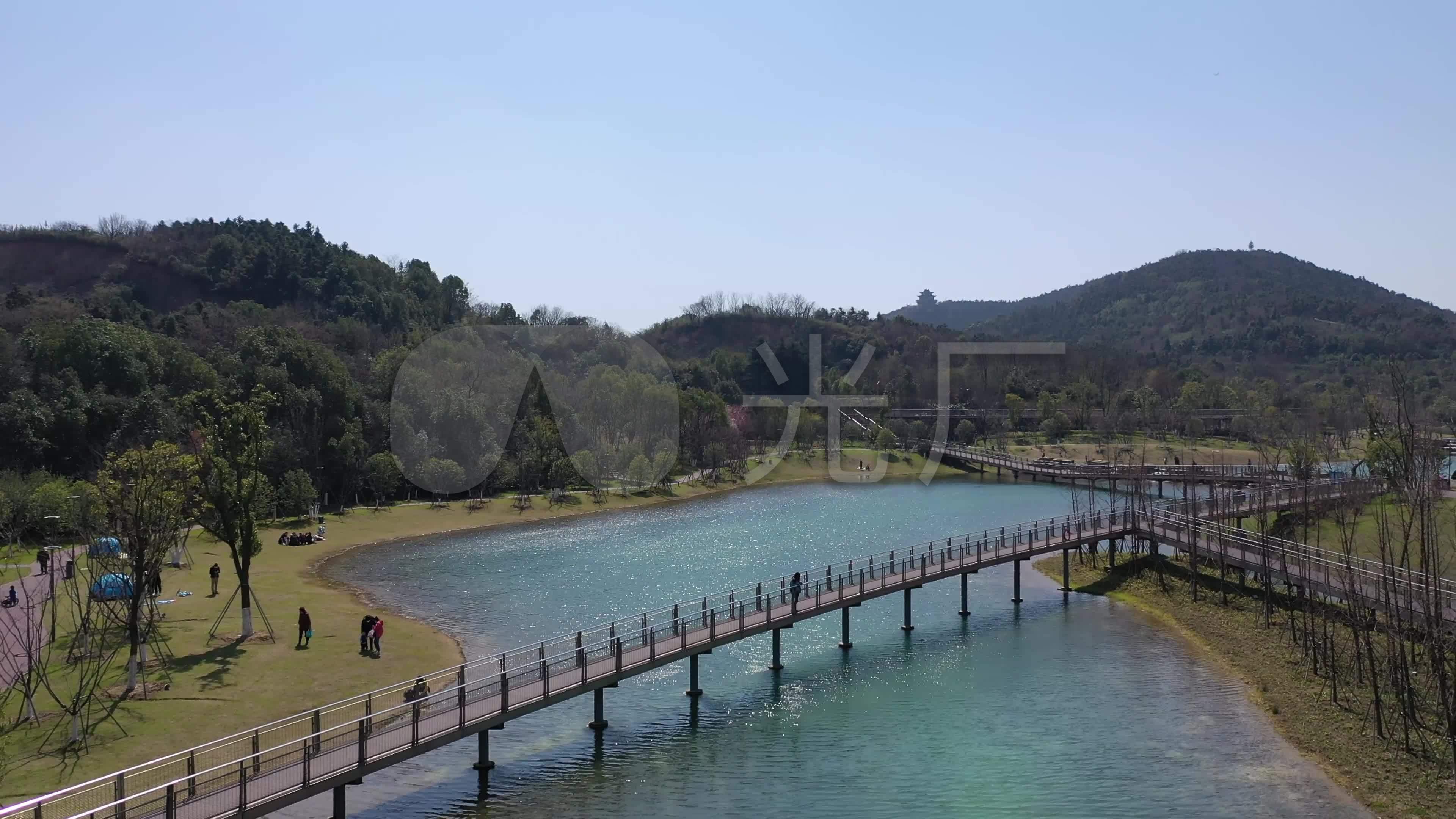 航拍苏州彩石湖公园湖景4k画质