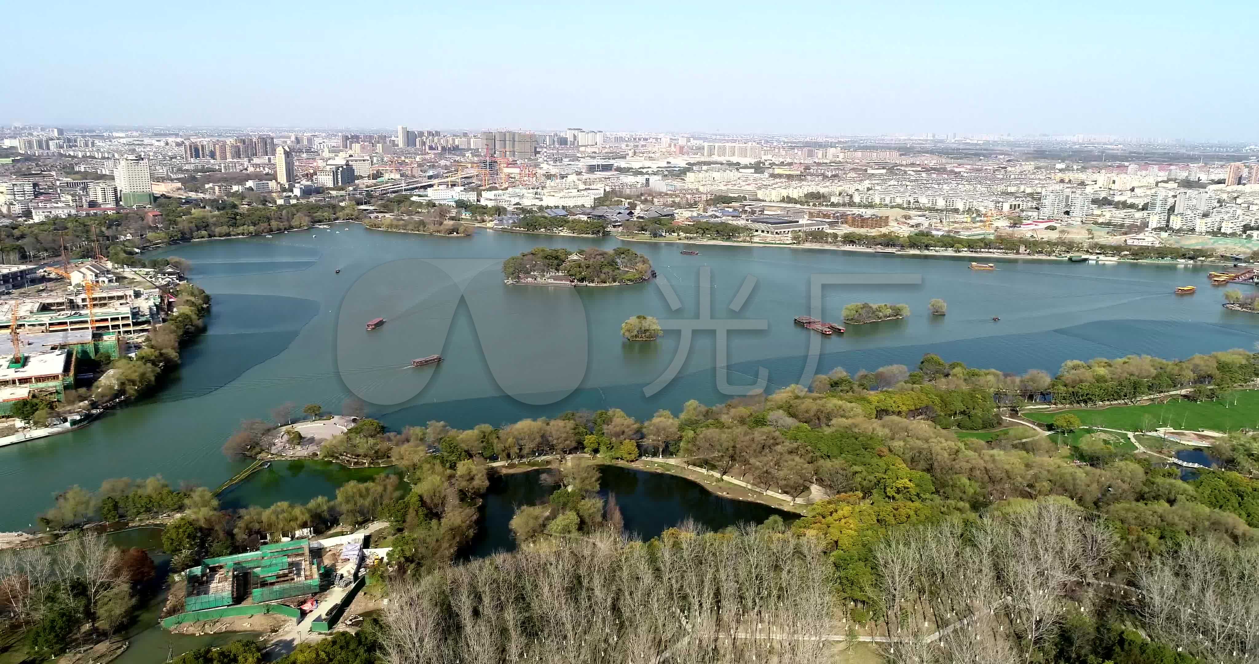航拍嘉兴南湖湖心岛南湖红船烟雨楼全景_4096x2160