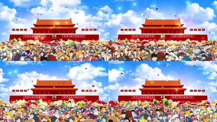 视频素材 舞台背景 中国风背景 56个民族大团结 声明水印不代表署名仅