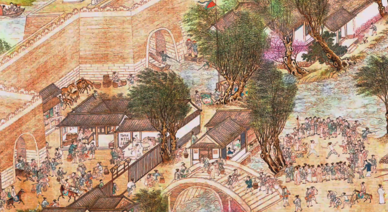 视频素材 舞台背景 中国风背景 十大名画-《清明上河图》明-仇英-调色