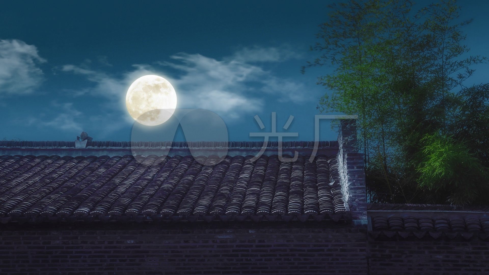 唯美月夜星空月亮升起竹影乡愁