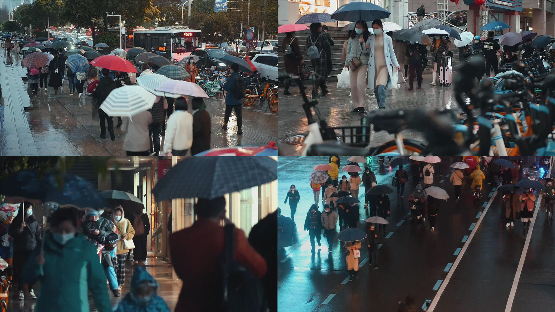 下雨打伞 打伞的人群 城市下雨人群 雨天夜景 人潮涌动 打伞 雨天 打