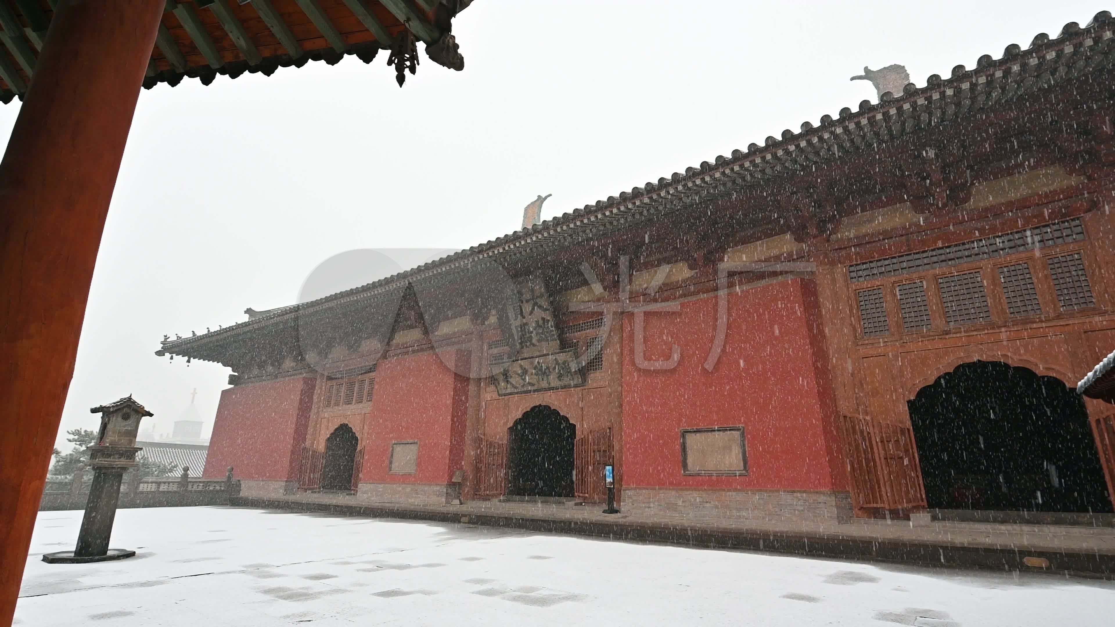 4k大同华严寺大雄宝殿雪景常规视频