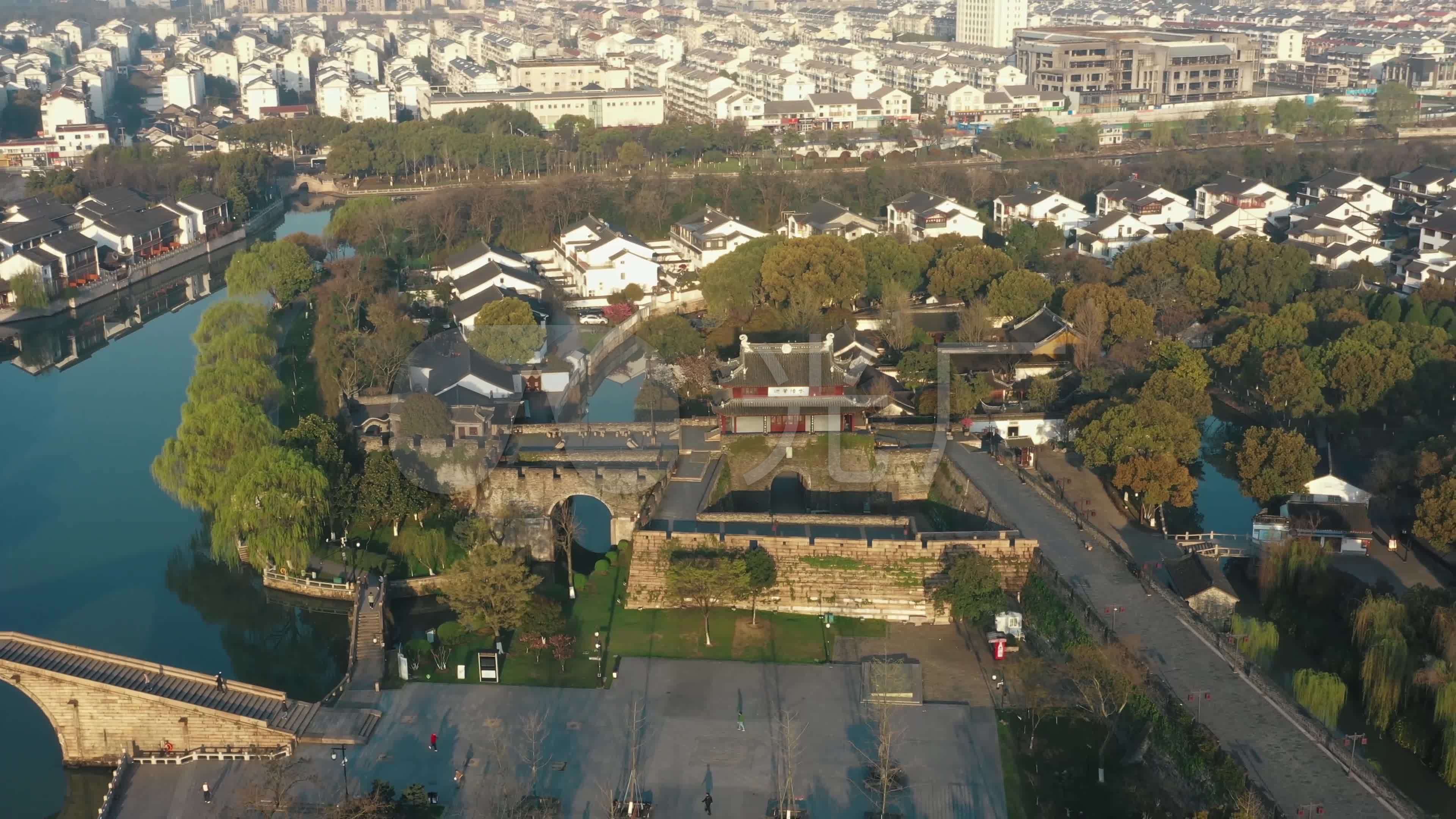 苏州古城旅游景点 盘门三景航拍风景