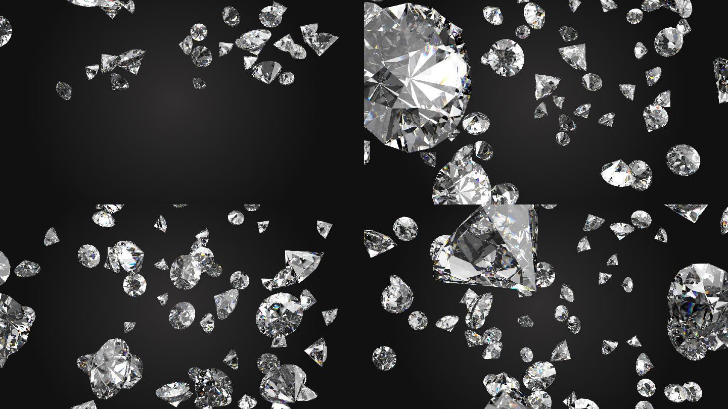 钻石钻石雨钻石下落光泽宝石首饰旋转下落玻璃唯美梦幻宣传素材珠宝