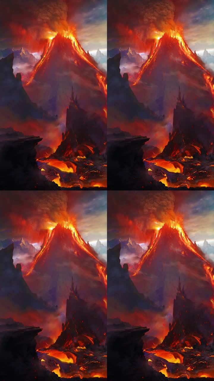 创意火山爆发烈焰竖屏风景