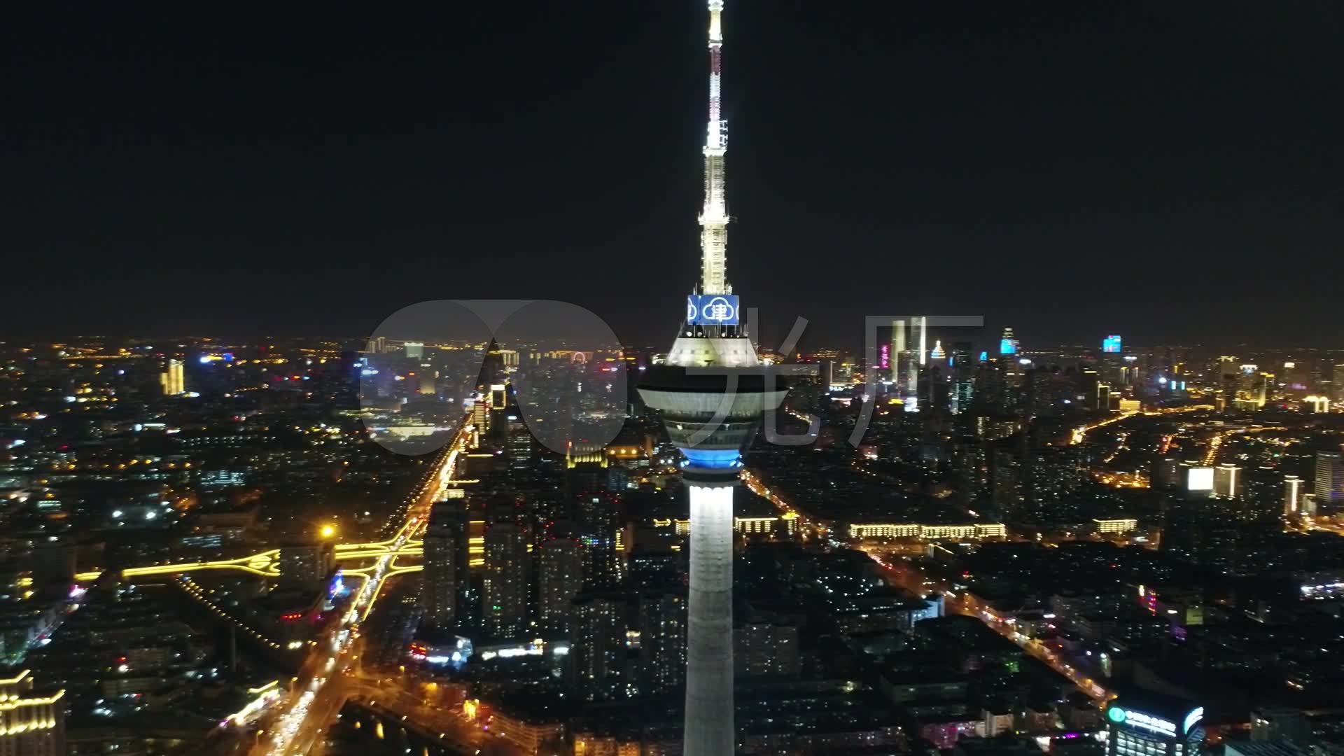 4k航拍天津天塔夜景
