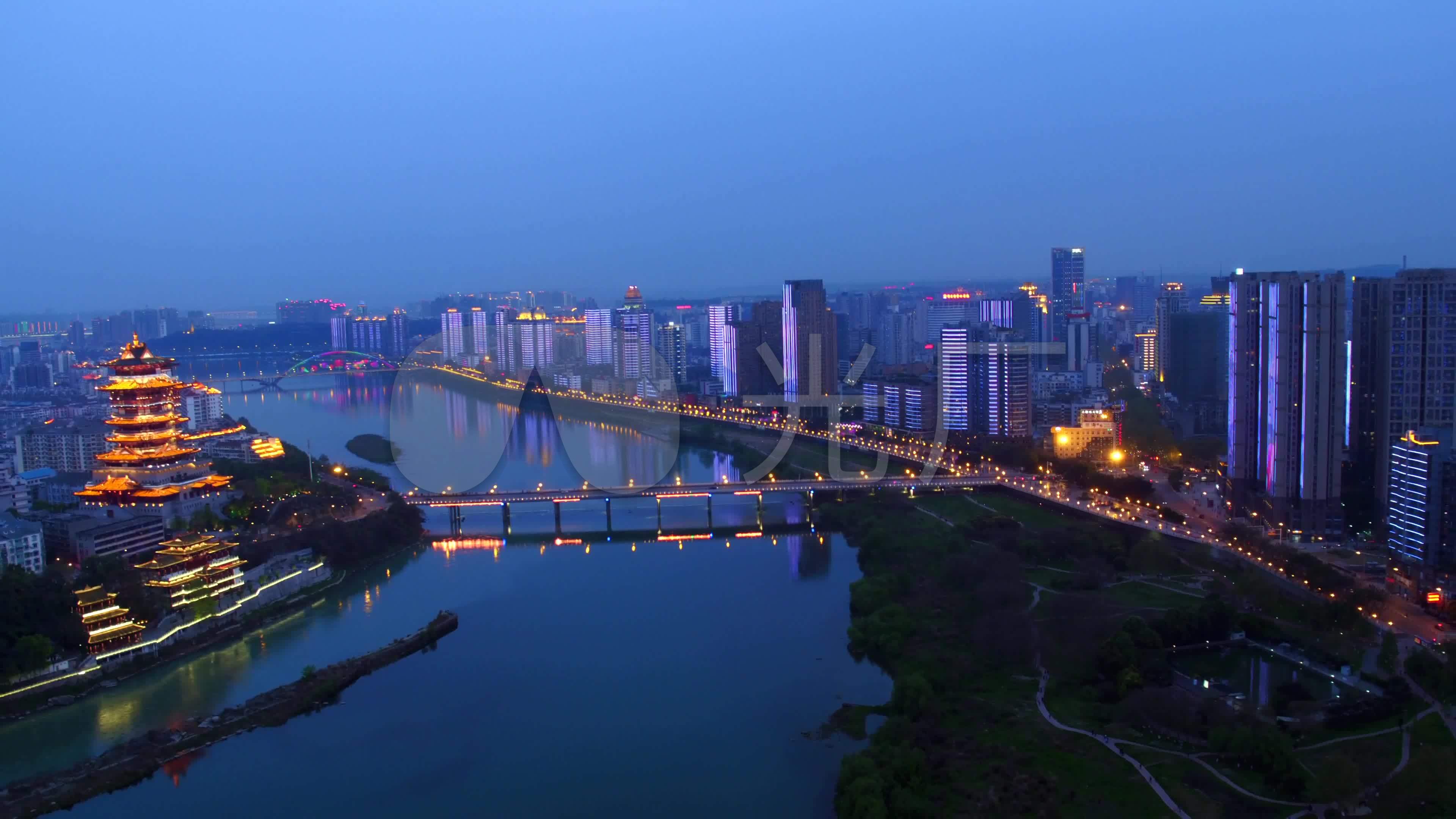 绵阳城市夜景越王楼三桥东方红大桥4k航拍