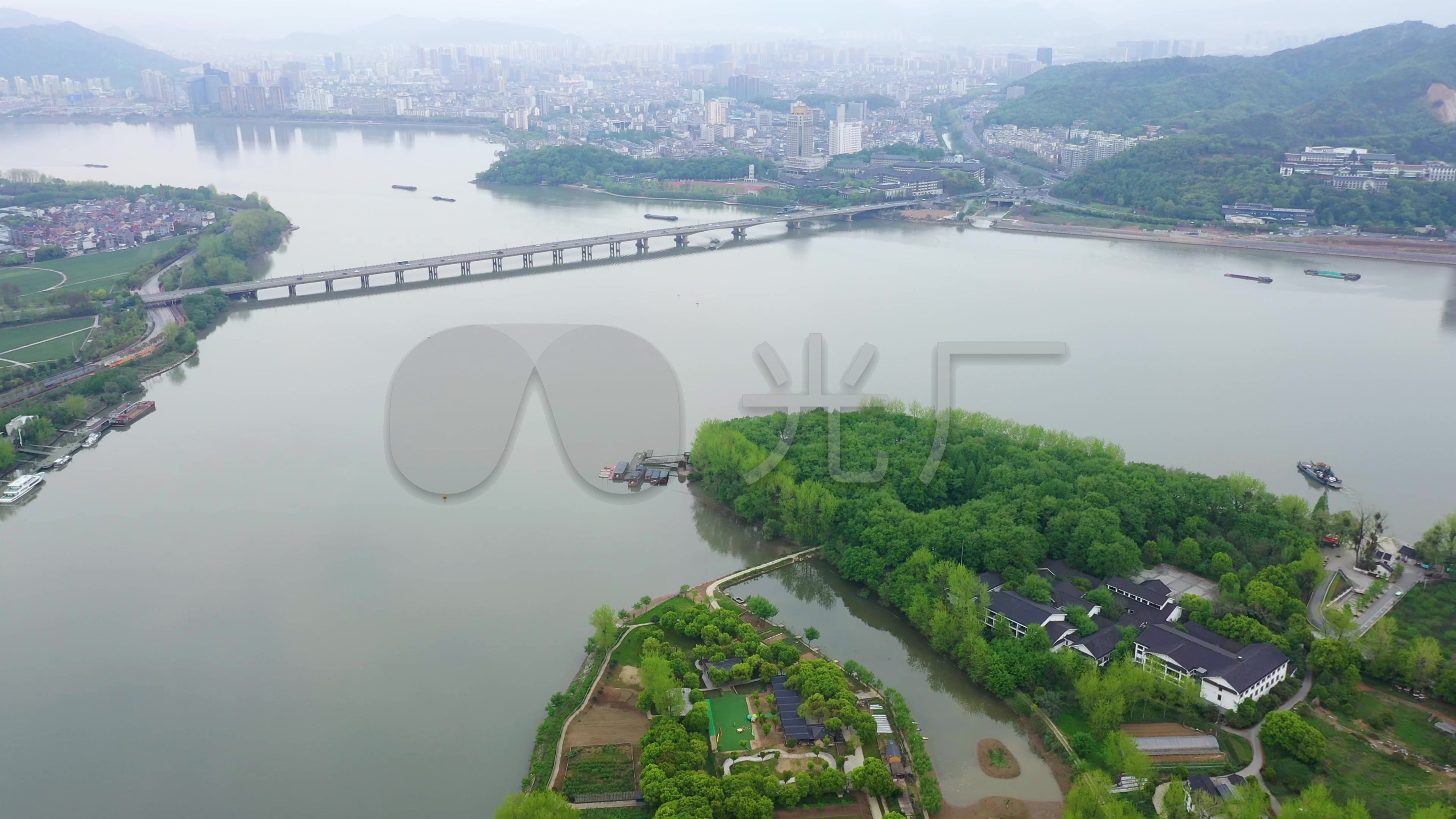 航拍富阳新沙岛旅游景区
