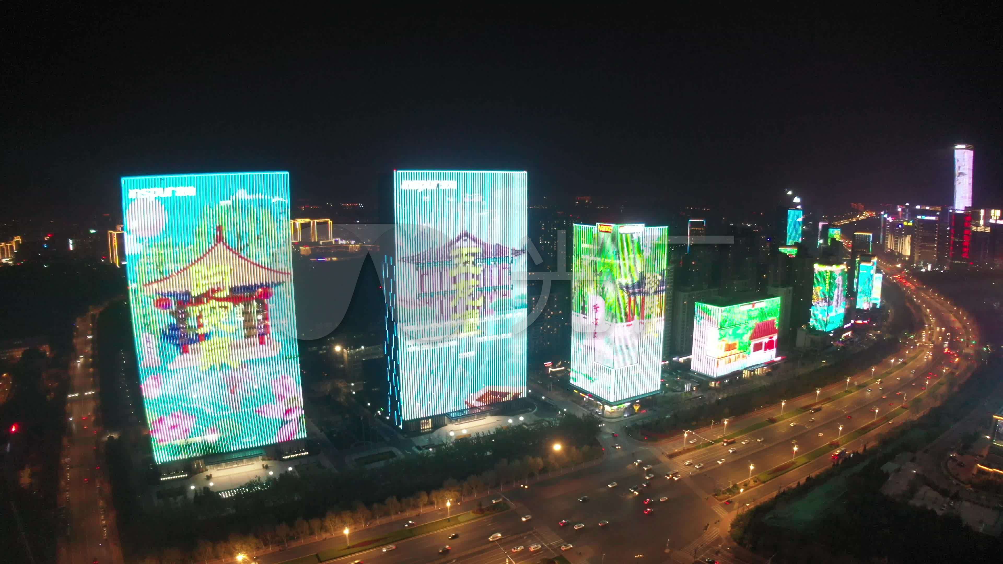 [有版权]4k航拍夜景济南高新区灯光秀