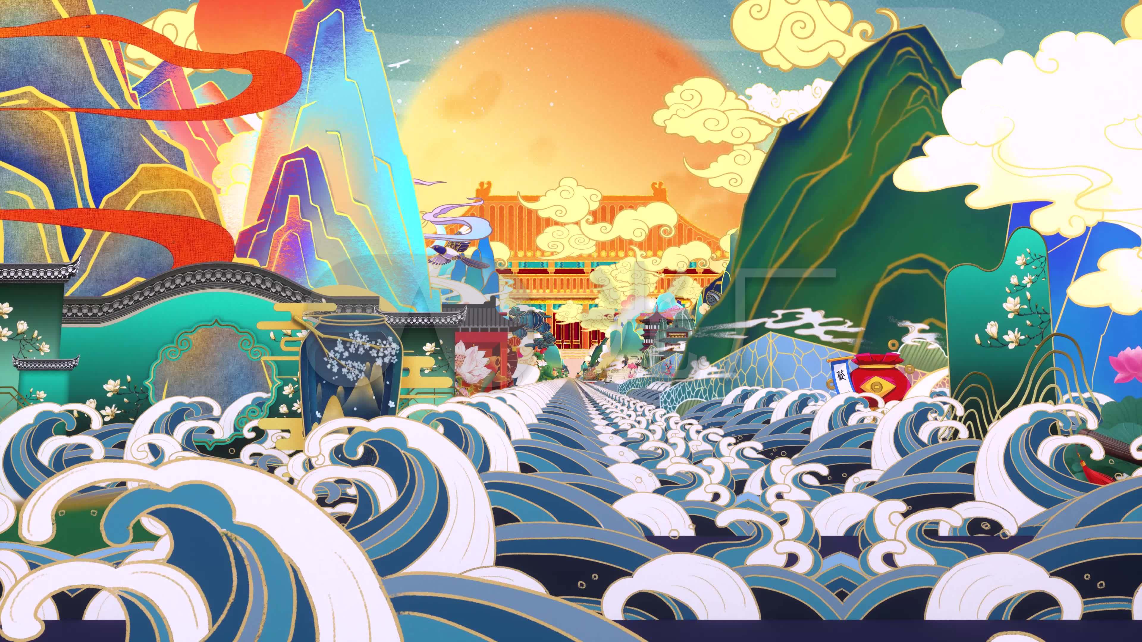 4k国潮动画剪纸风格国风传统大屏背景_3840x2160_高清