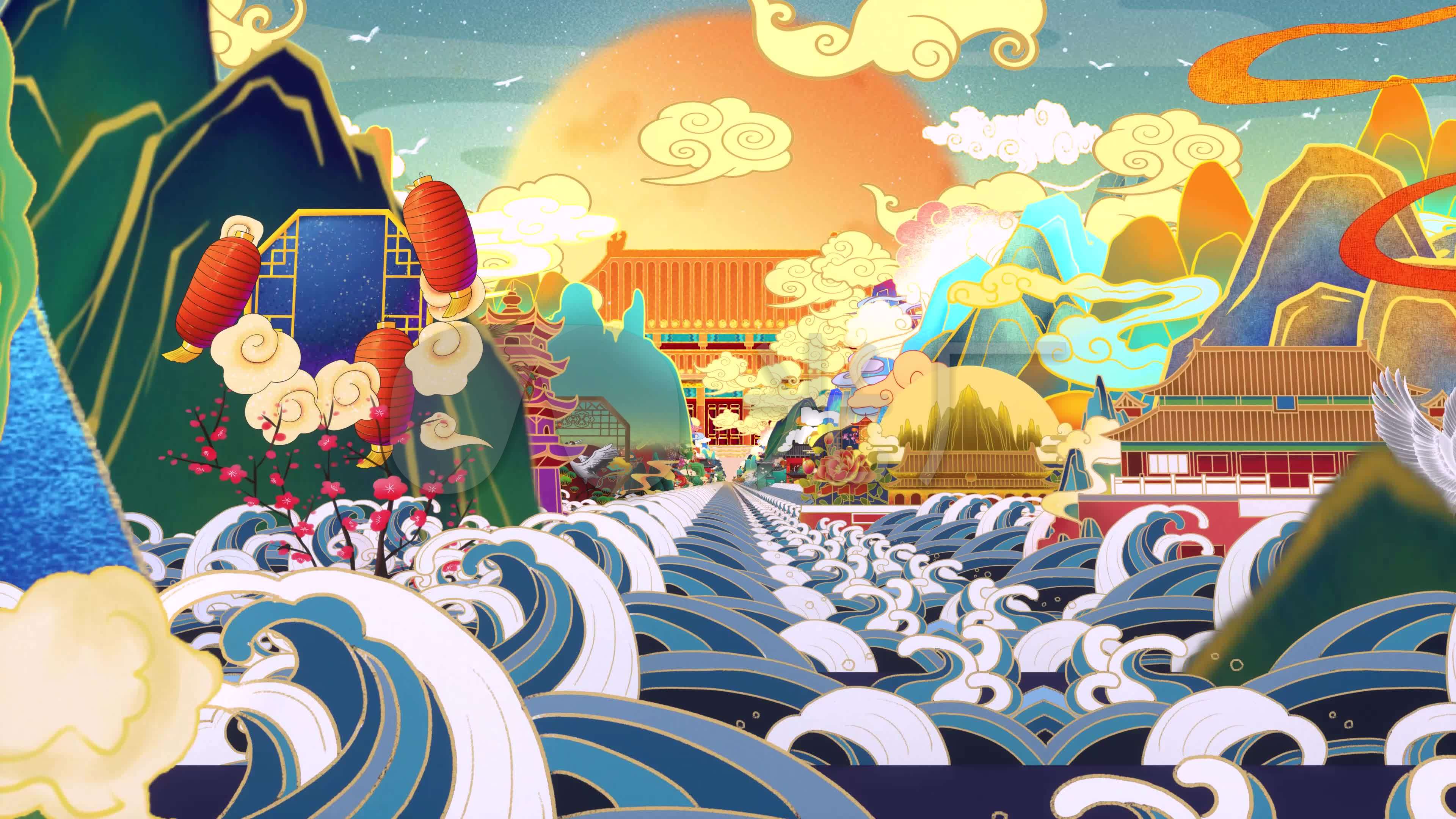 4k国潮动画剪纸风格国风传统大屏背景_3840x2160_高清