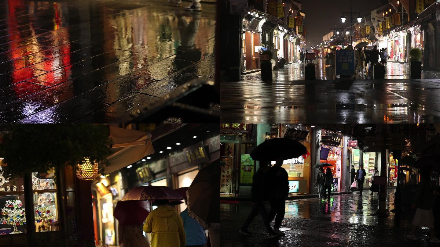 雨景雨天夜景雨夜杭州河坊街雨夜河坊街古街夜景