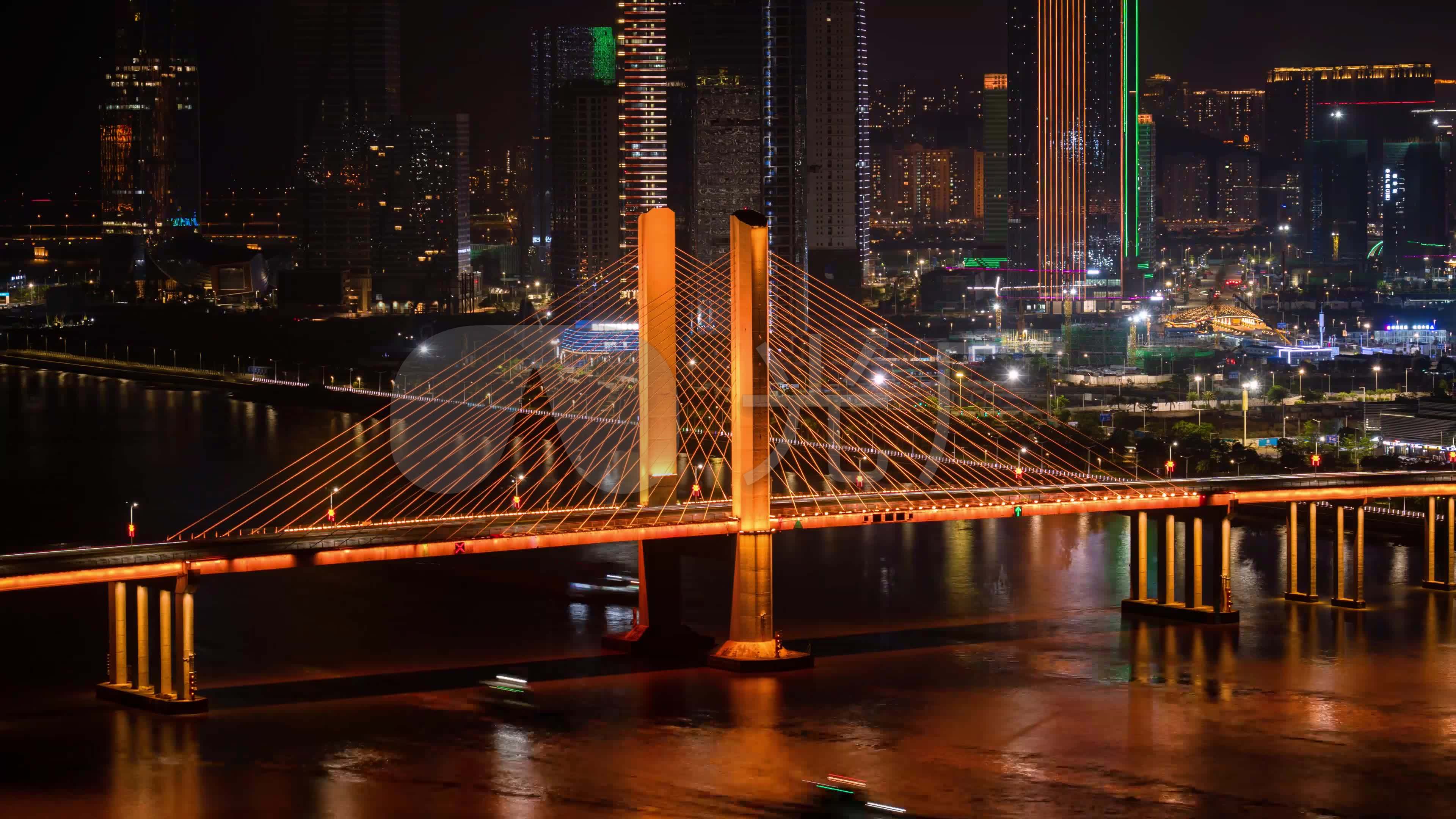 粤横琴大桥夜景1_3840x2160_高清视频素材下载(编号:5685824)_实拍