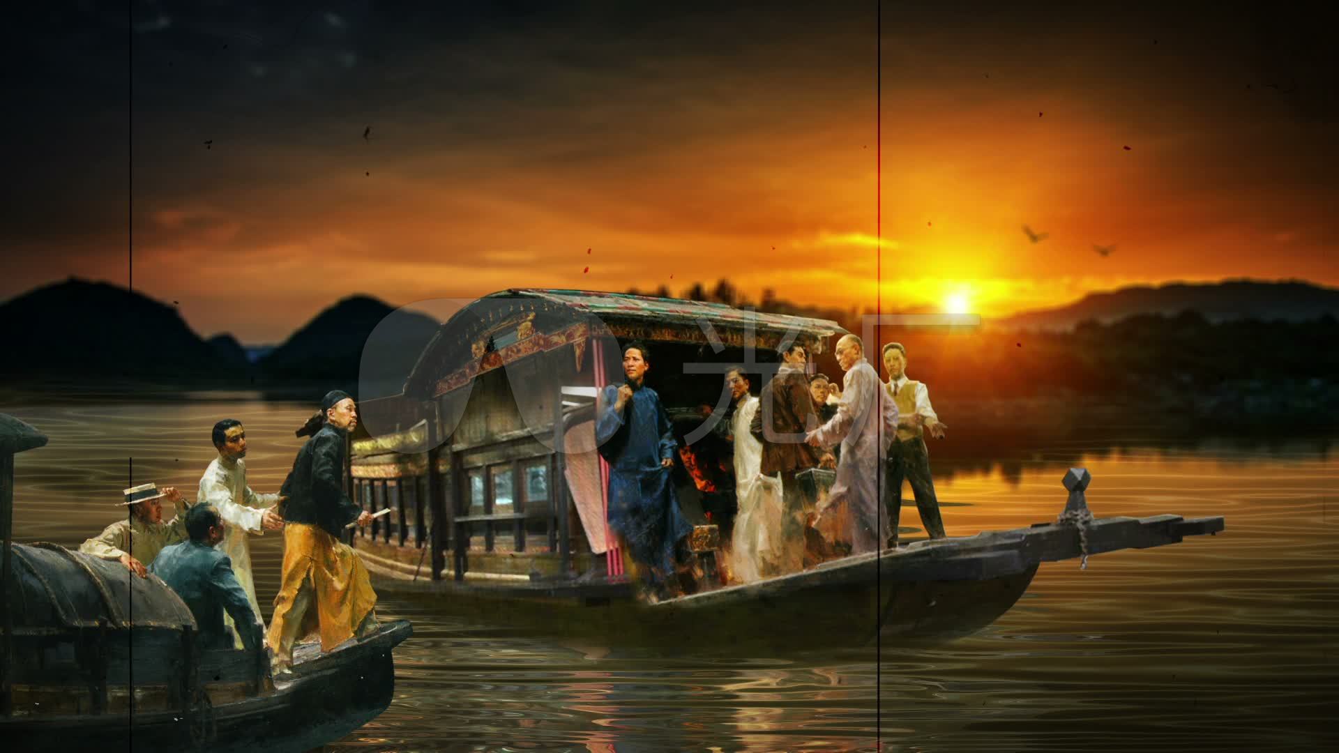 视频素材 舞台背景 场景背景 中共一大嘉兴南湖红船视频片头 来自视频