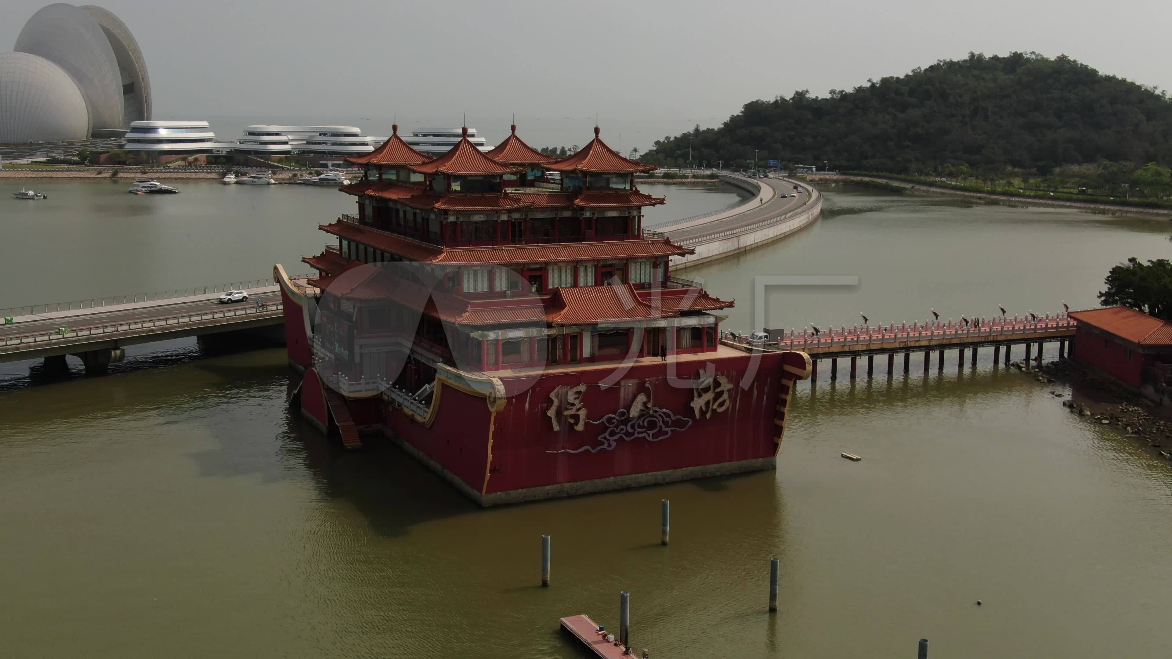 航拍广东珠海得月舫