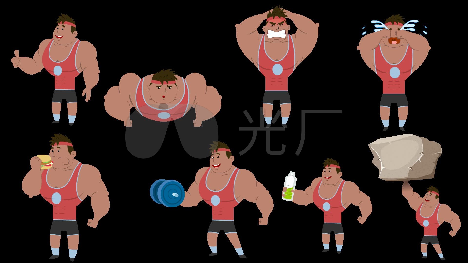 肌肉男mg动画卡通形象运动会拳击运动动作