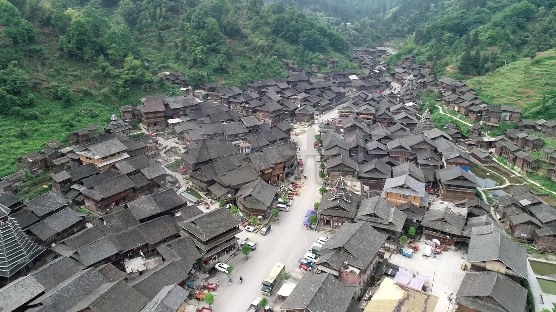 贵州黔东南州黎平县黄岗侗寨中空全景航拍_1920x1080_高清视频素材
