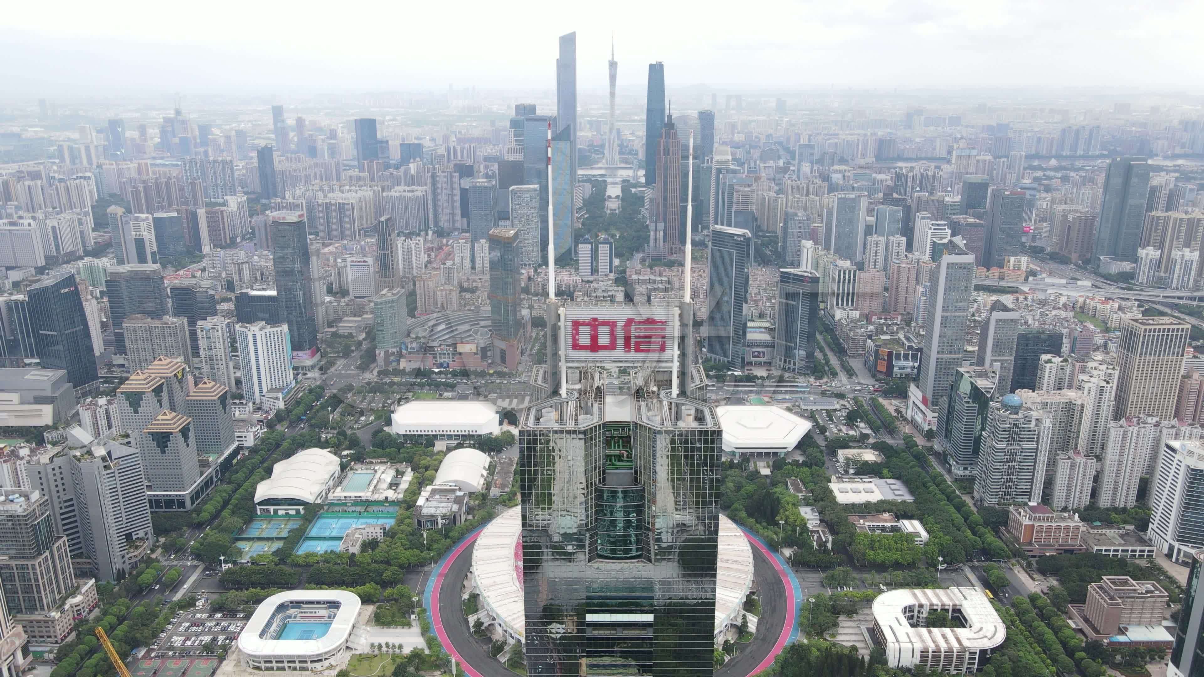 航拍广州中信大厦广州中轴线多镜头4k