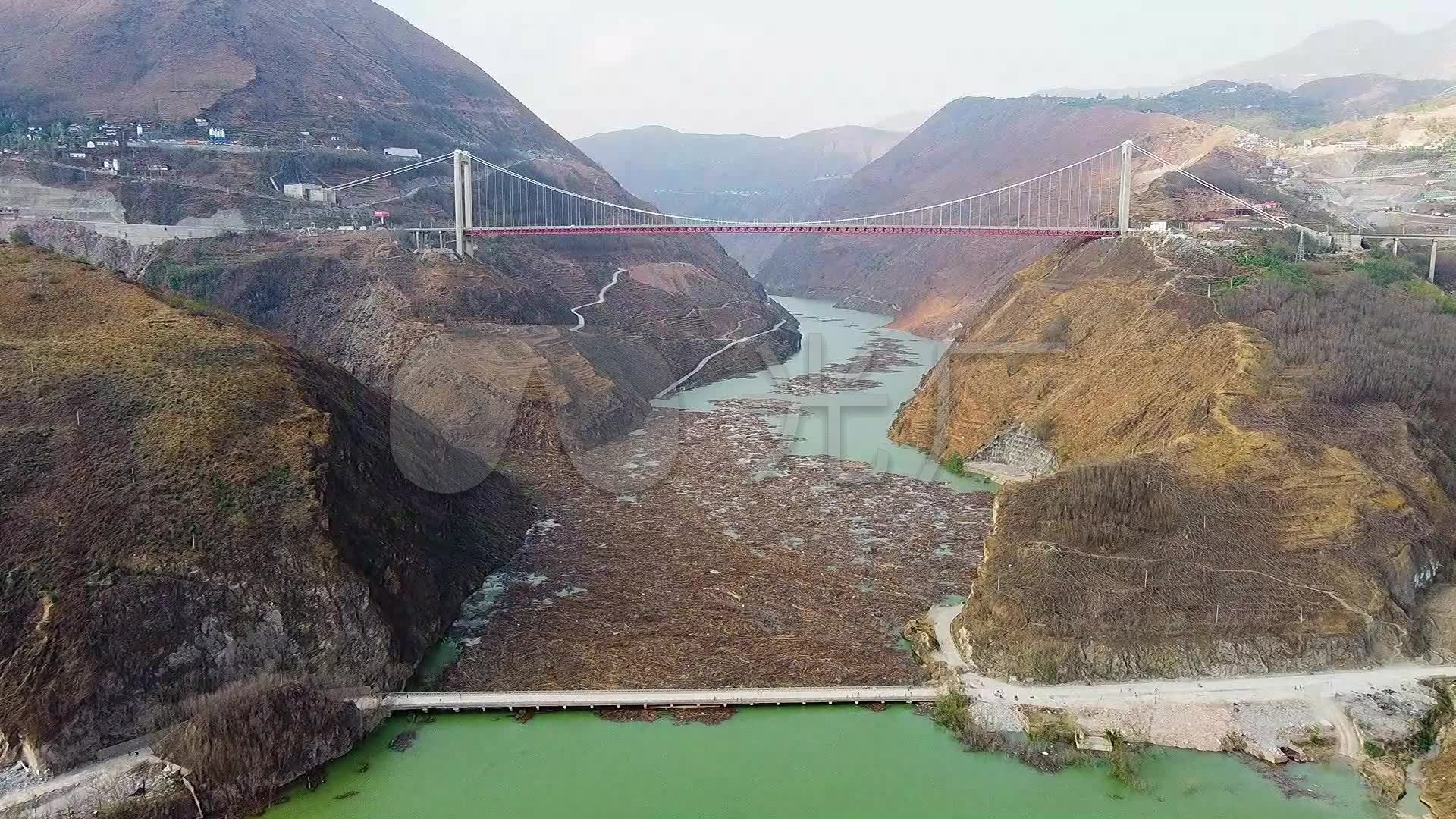 航拍云南巧家金沙江葫芦口即将淹没的大桥
